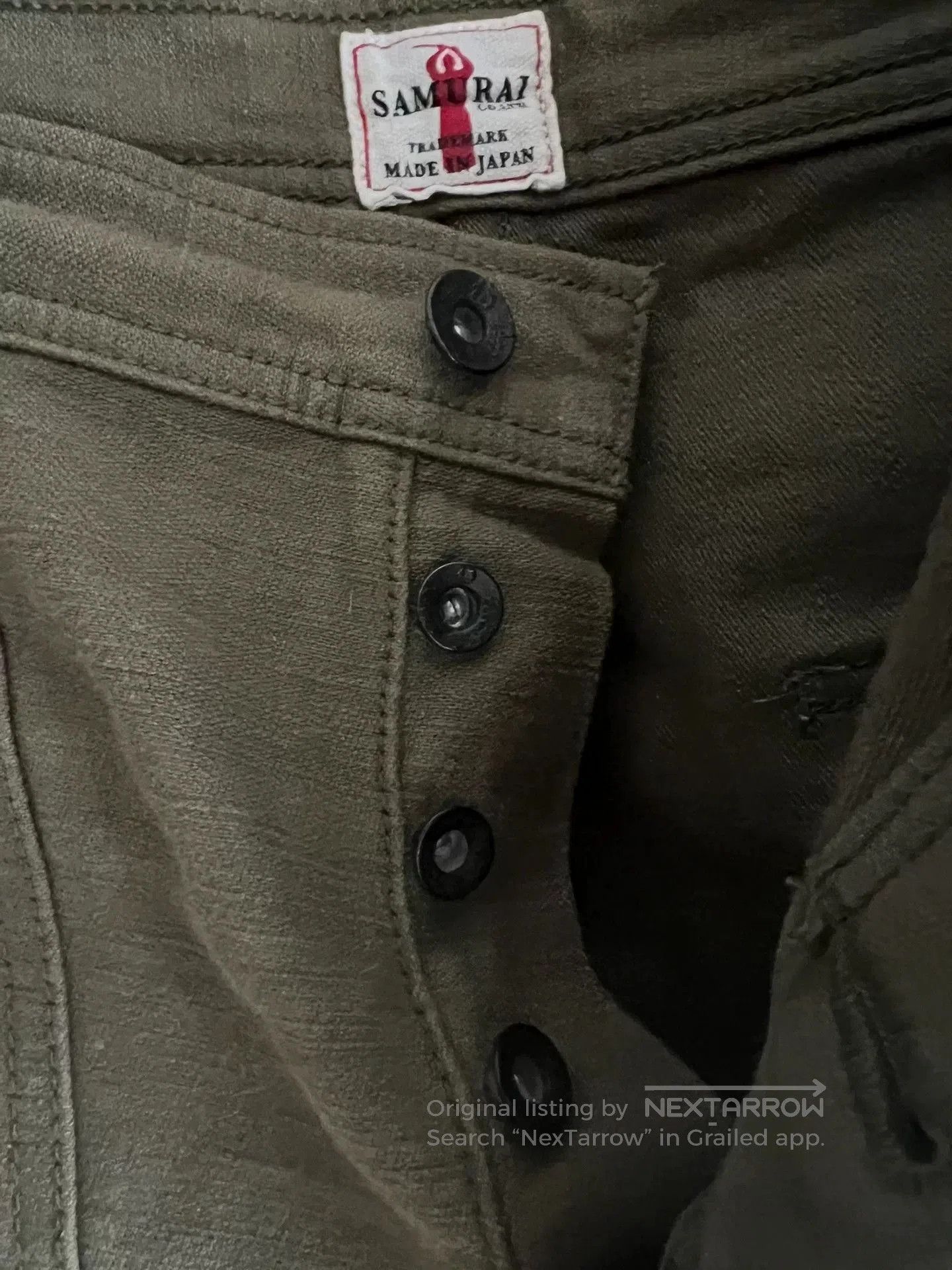Samurai Jeans green cargo work pants with thick fabric. Size US 32 / EU 48 - 6 Thumbnail