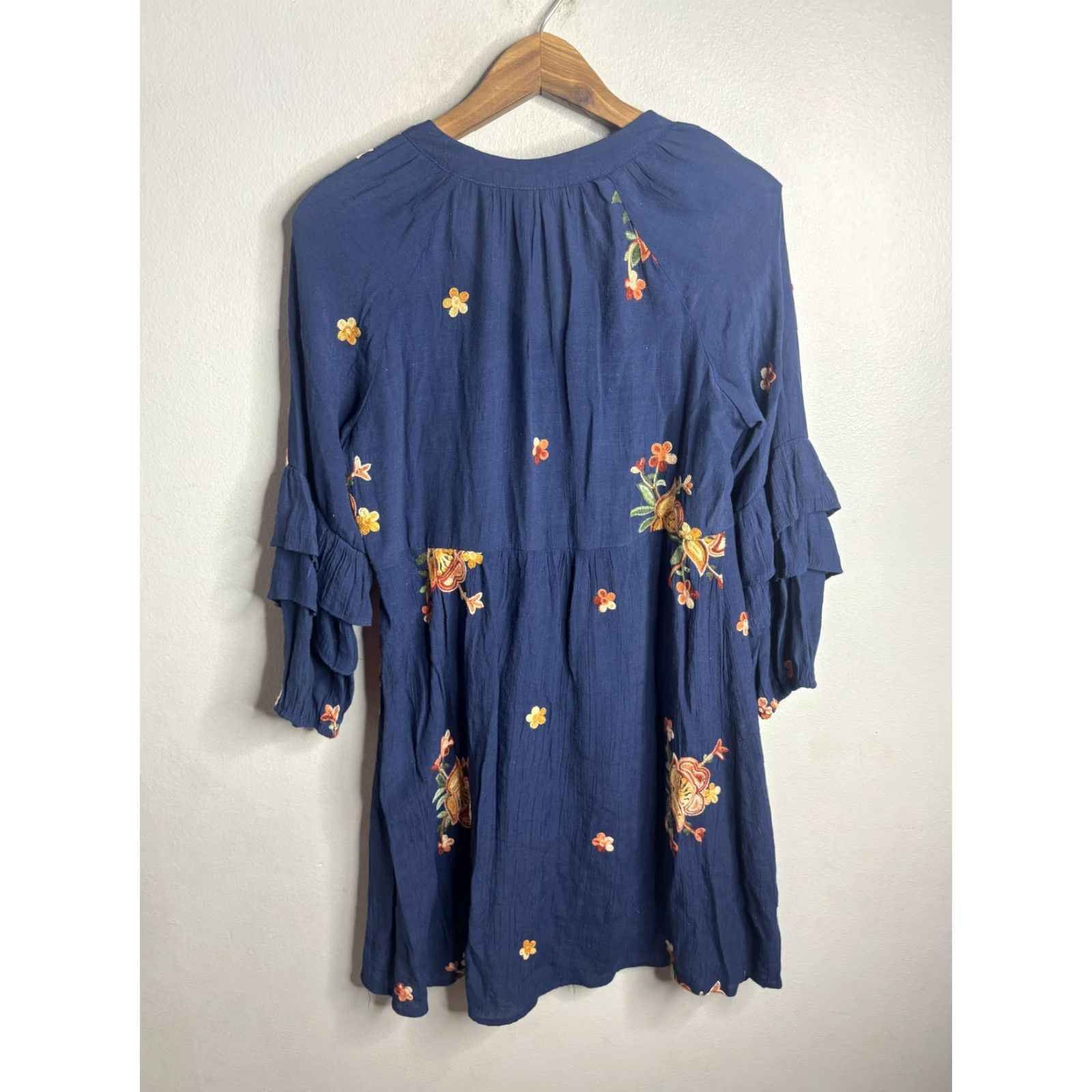 Vintage Fig and Flower Dress Womens PM Blue Embroidered Floral Boho Fit & Flare Mini Size M / US 6-8 / IT 42-44 - 4 Thumbnail