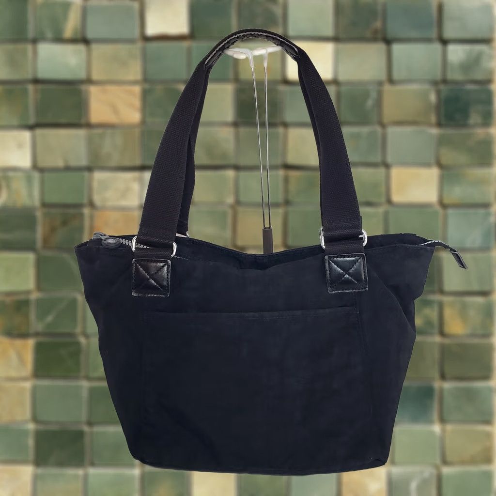 Vintage Kipling Black Nylon Shoulder Bag Tote Women Medium Zip Closure Monkey Charm Black Leather Polyester Interior Pockets 12in x 7in x 10in"} Size M / US 6-8 / IT 42-44 - 1 Thumbnail