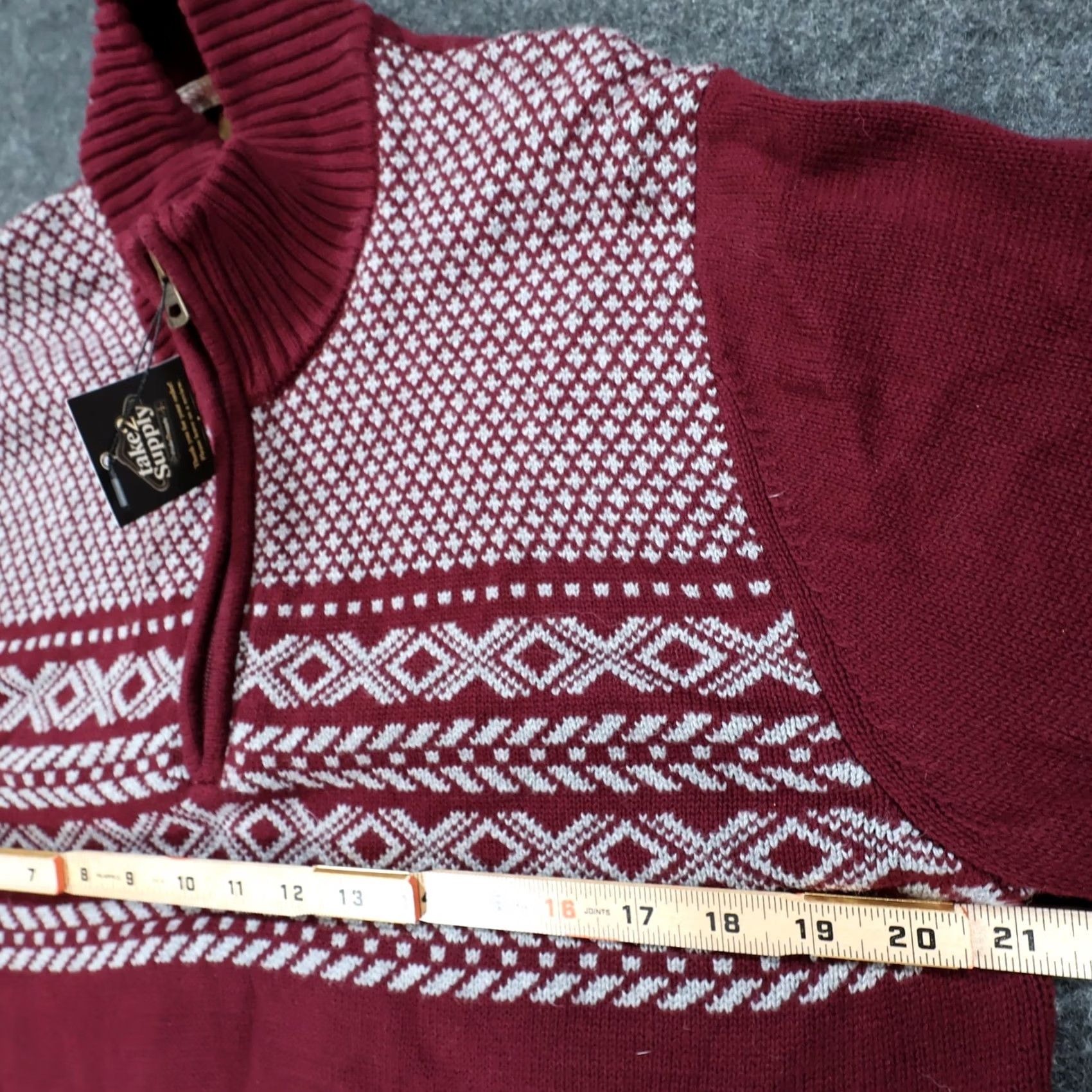 Weatherproof Weatherproof Vintage Sweater Mens L Maroon Fair Isle Quarter Zip Size US L / EU 52-54 / 3 - 4 Thumbnail