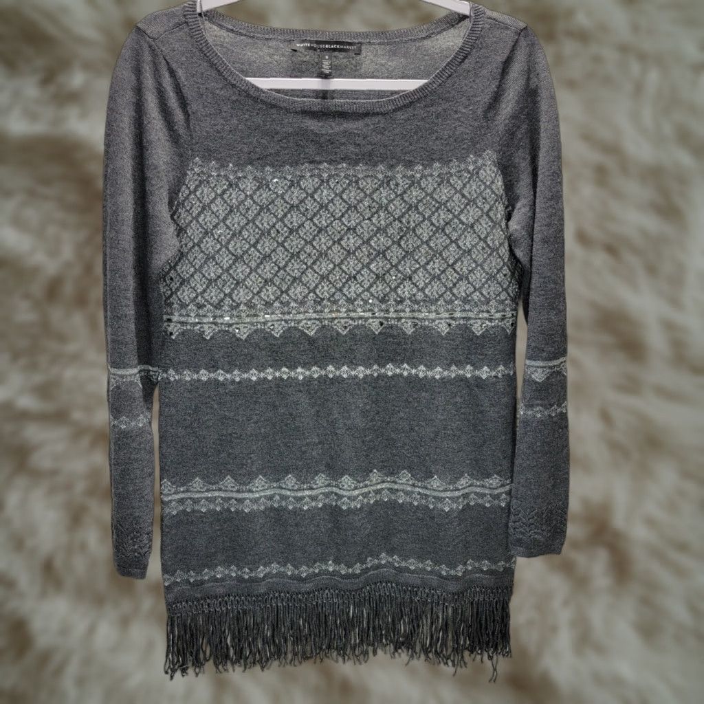 White House Black Market White House Black Market Tunic Sweater Shirt Gray S Women Long Sleeve Fringe Knit Size S / US 4 / IT 40 - 1 Thumbnail