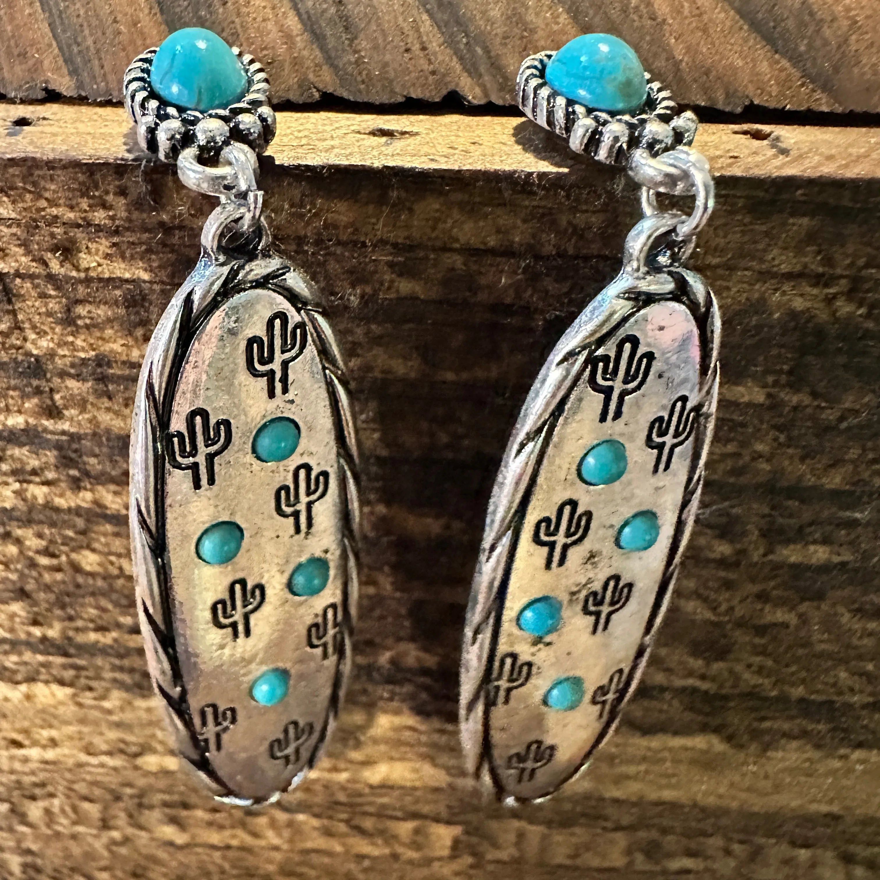 Other Boho Hippie Cowgirl Western Stamped Stone Silver Earrings - Size ONE SIZE - 1 Thumbnail