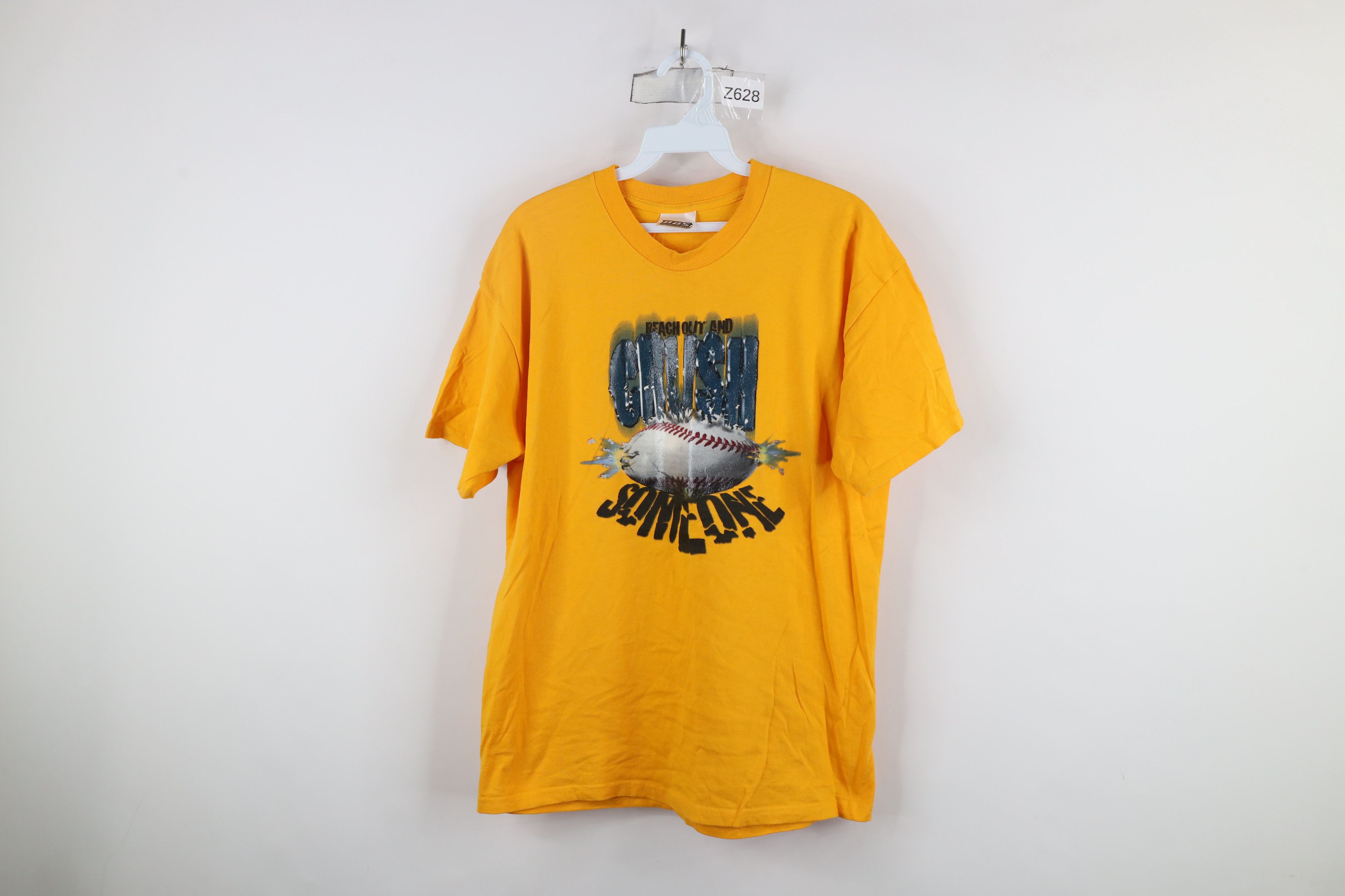 Vintage Vintage 90s Out And Crush Someone Baseball T-Shirt Yellow Size US S / EU 44-46 / 1 - 1 Thumbnail