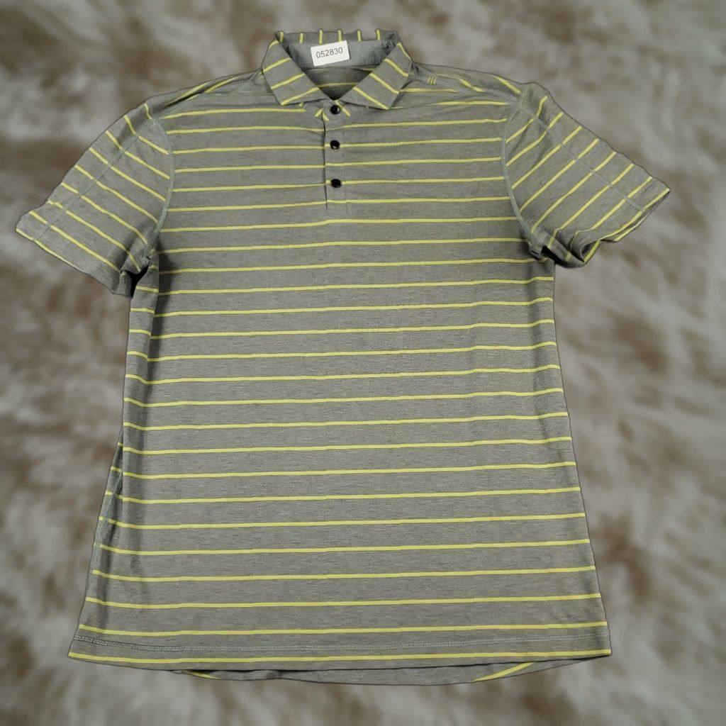 Lululemon Lululemon Polo Shirt Mens Large Gray Yellow Striped Tech Casual Short Sleeve Size US L / EU 52-54 / 3 - 1 Thumbnail