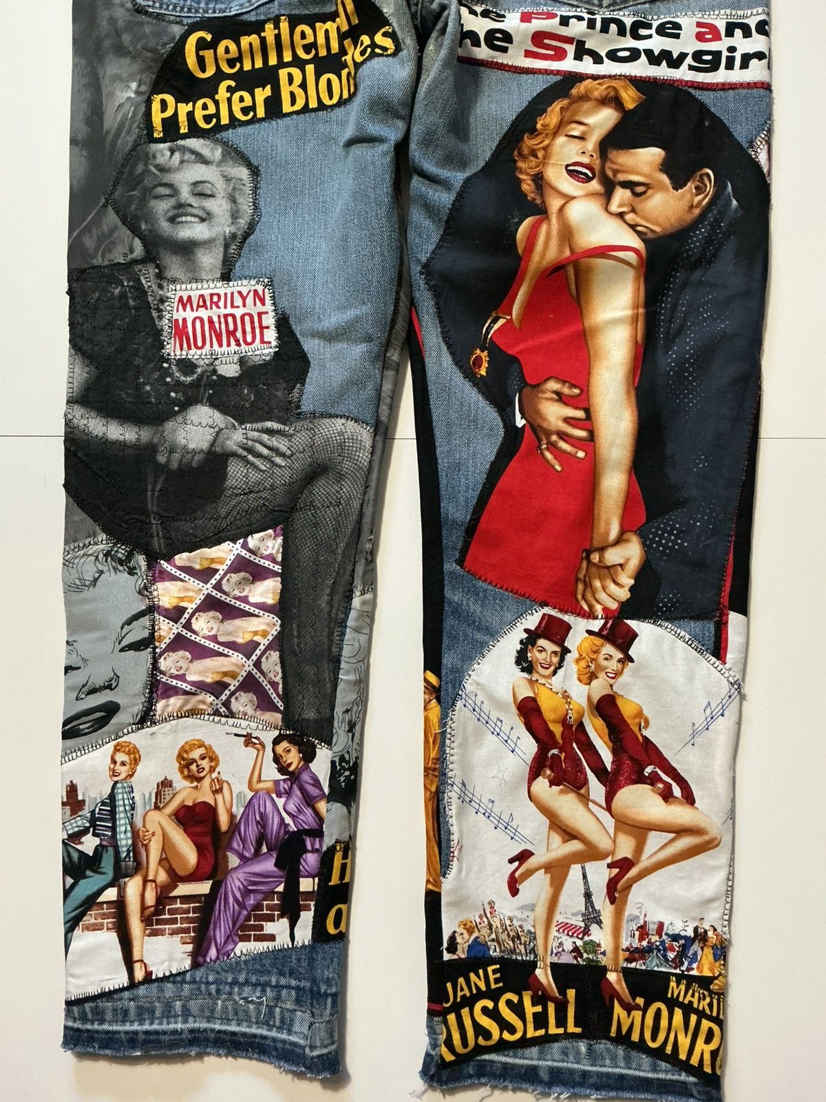 Levi's Levis Marilyn Monroe Patchwork OOAK 1Of1 Rework Denim Jeans Size US 36 / EU 52 - 4 Thumbnail
