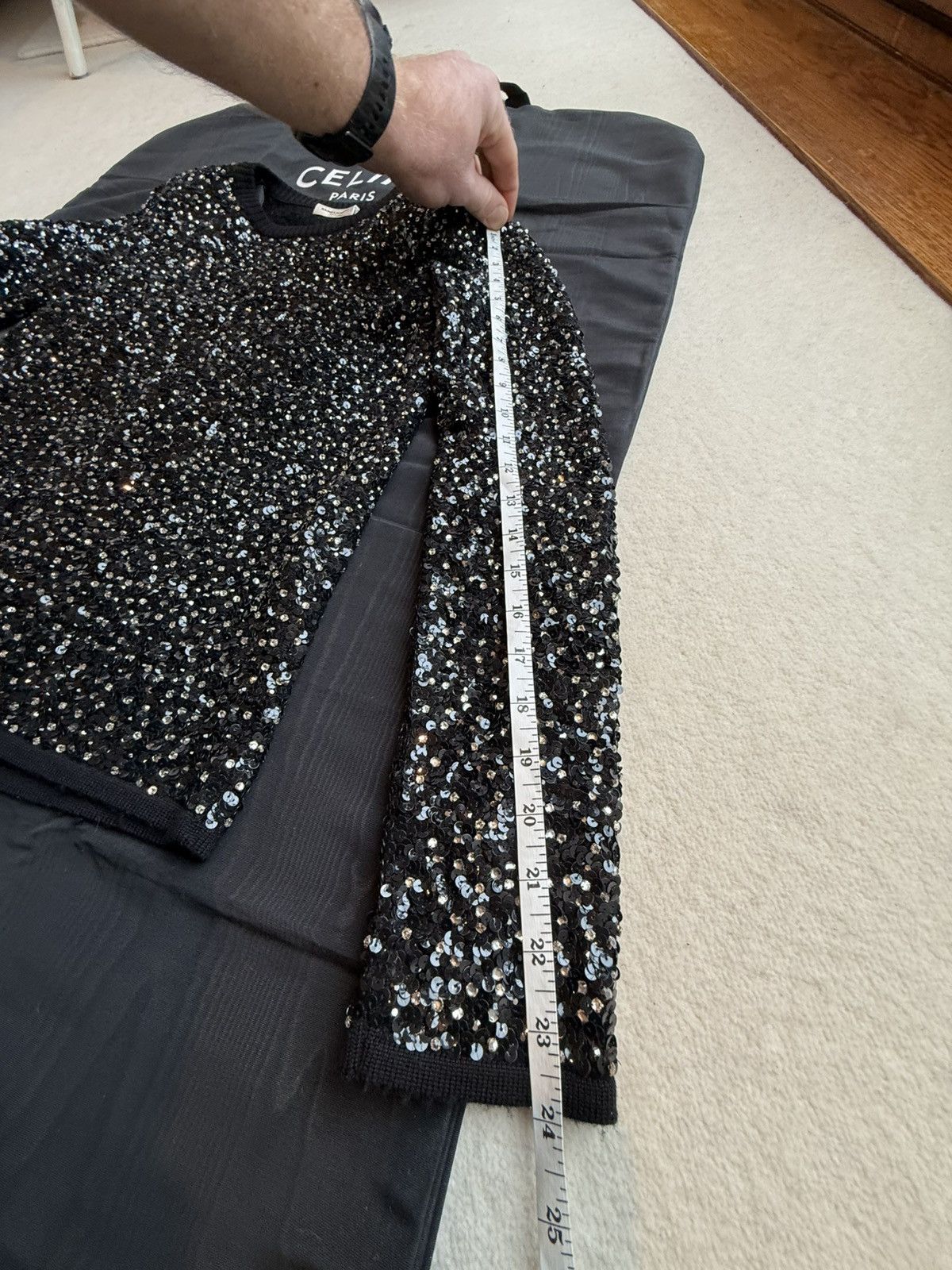 Saint Laurent Paris FW17 Saint Laurent crystal sequin embroidered sweater black Size US XS / EU 42 / 0 - 5 Thumbnail