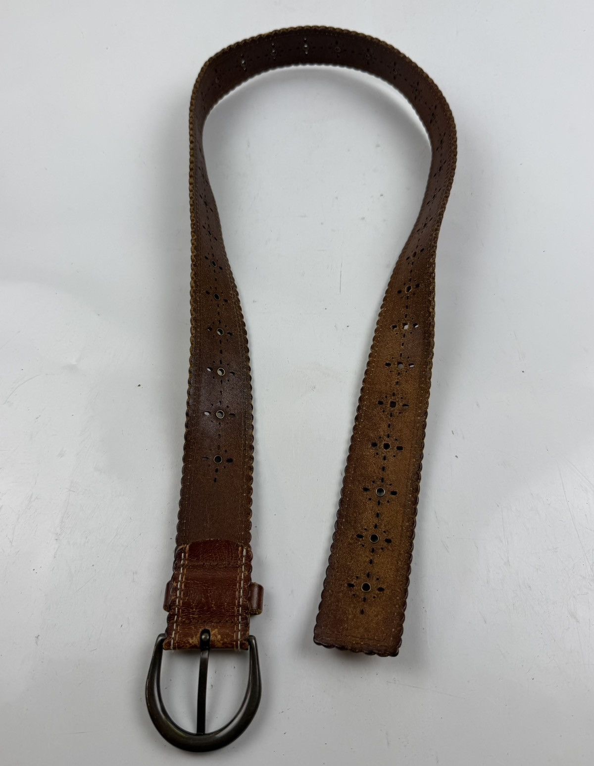 Japanese Brand rare design studded leather belt tc52 Size 32 - 7 Thumbnail