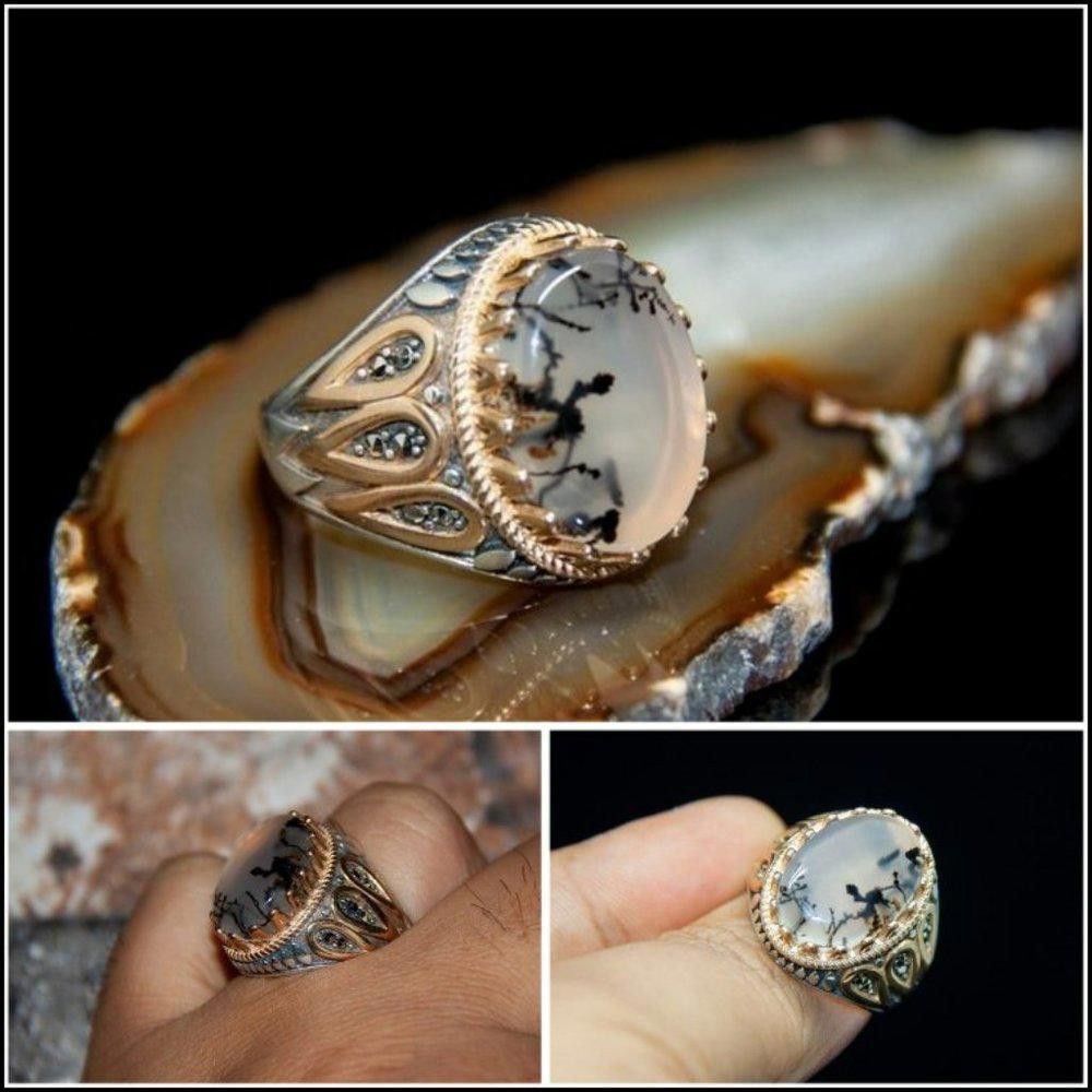 Designer Men's Handmade Retro Ink Moonstone Turkish Ring - Size 8 Size ONE SIZE - 9 Thumbnail