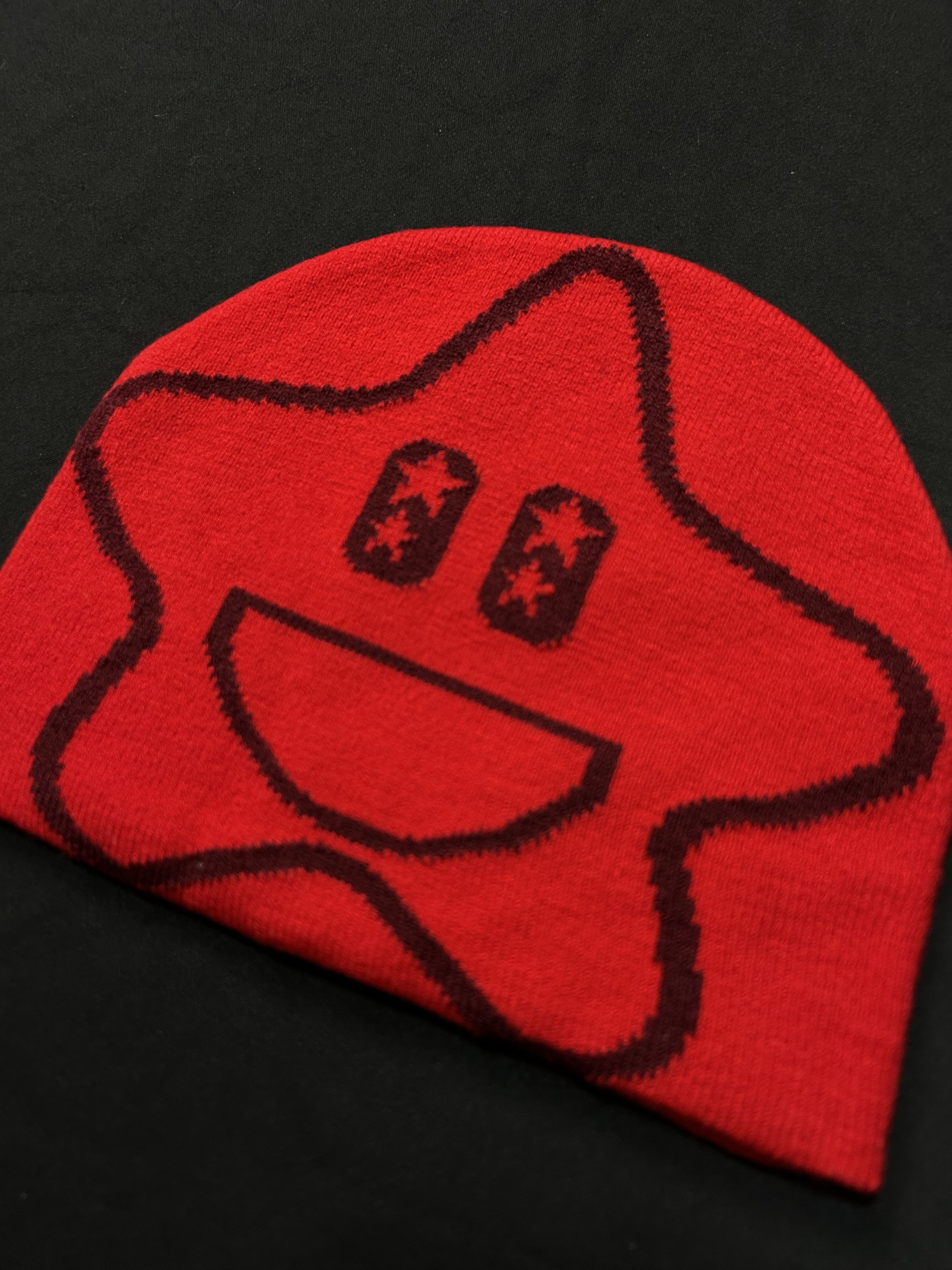 Japanese Brand Rare Star Graphic No Cuff Beanie Skully Hat Red OS Size ONE SIZE - 2 Thumbnail
