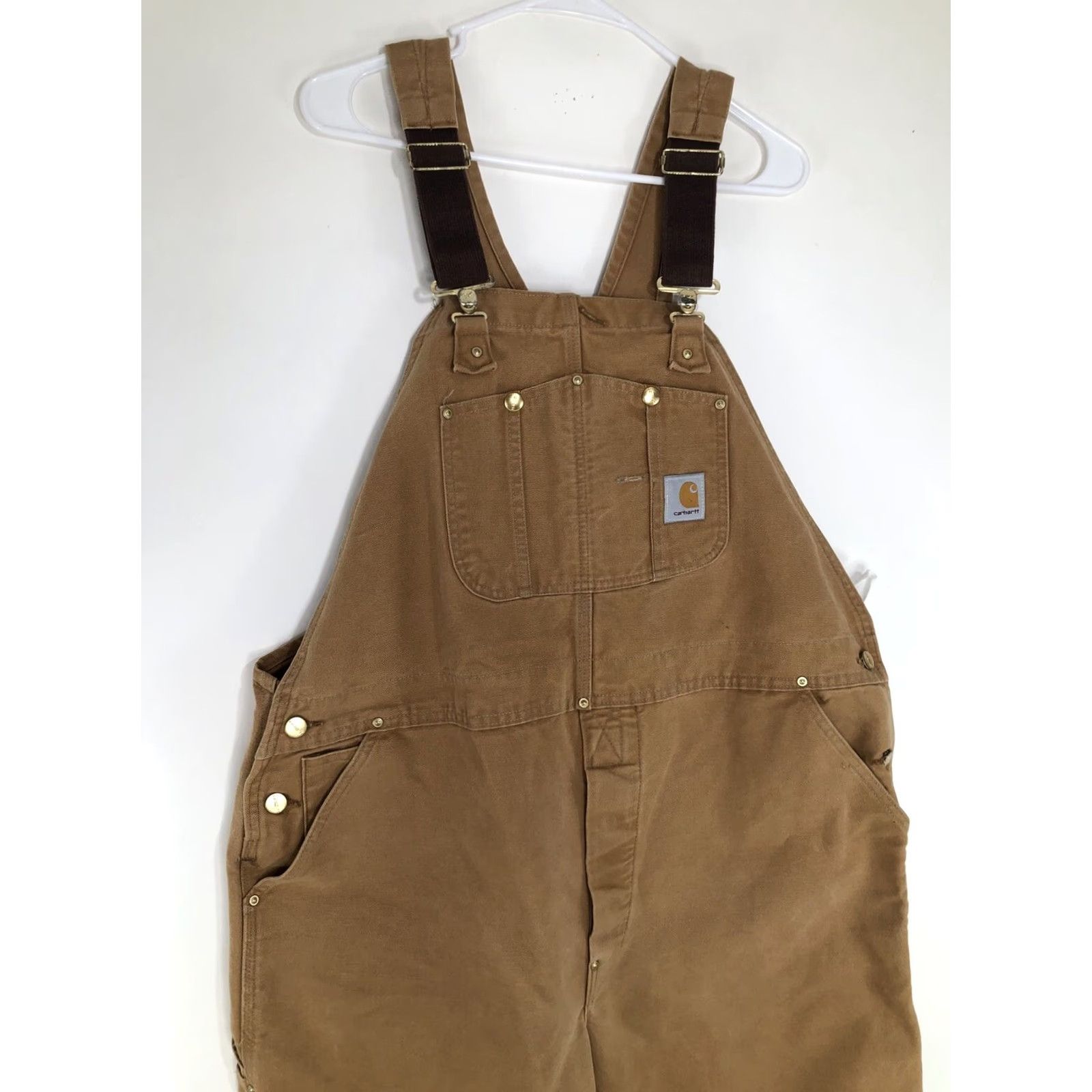 Carhartt CARHARTT Heavy Duty CANVAS Mens Carpenter Overalls 46x28 Brown Size 46 Inseam 28 Bib Double Knee Work Pants Mens Vintage B13 Size US 30 / EU 46 - 3 Thumbnail