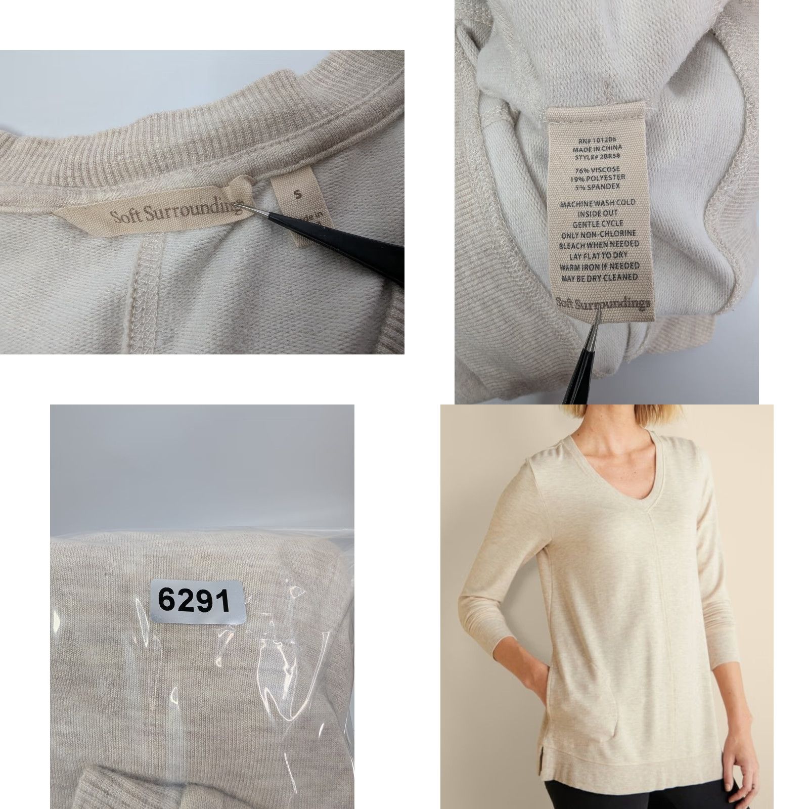 Soft Surroundings Soft Surroundings Tunic Shirt Ladies Small V-Neck Knit Long Sleeve Beige Oatmeal Solid 76% Viscose 19% Polyester 5% Spandex Casual Size S / US 4 / IT 40 - 8 Thumbnail