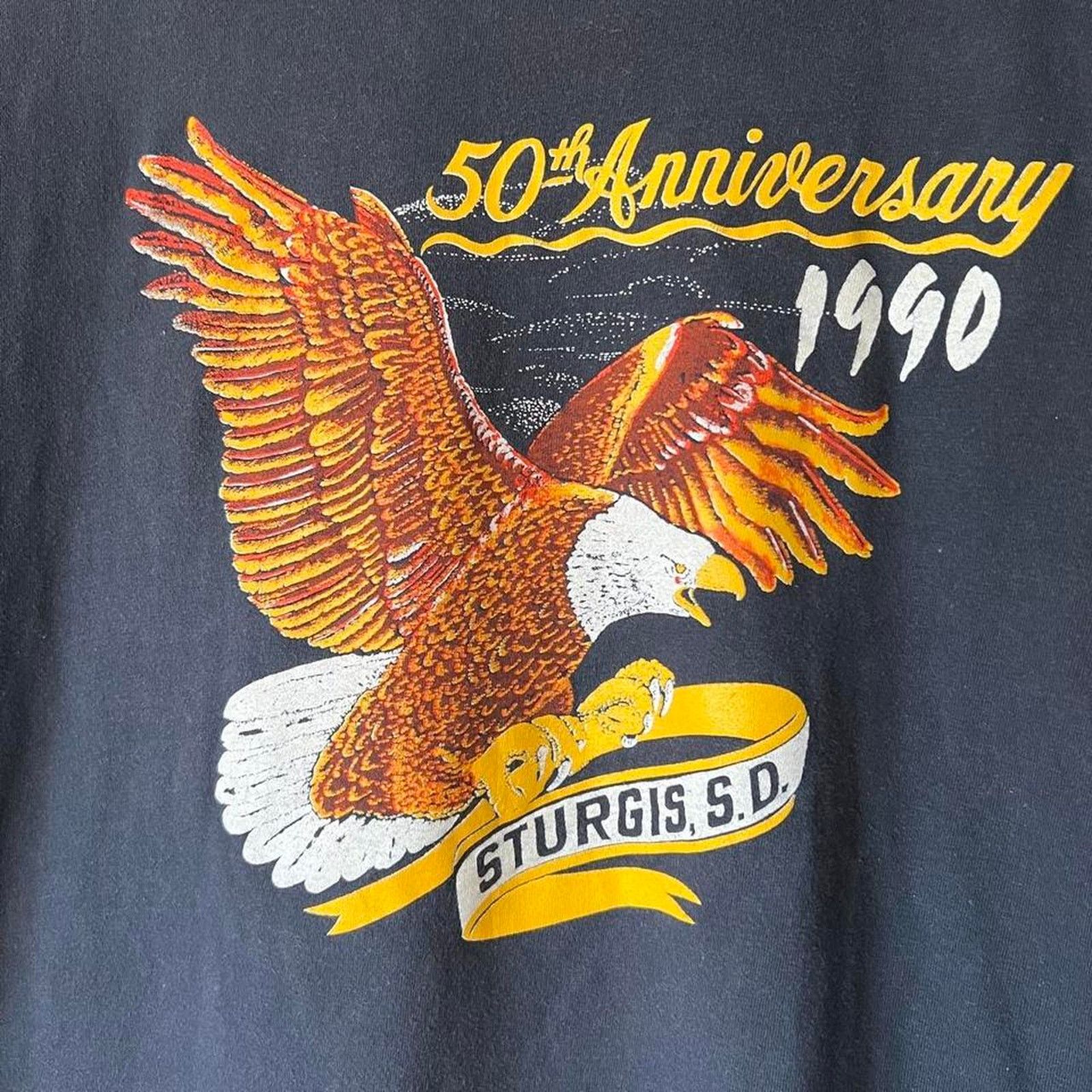 Hanes 1990 Sturgis 50th Anniversary T-Shirt | Faded Black | Fits M Size US M / EU 48-50 / 2 - 2 Thumbnail