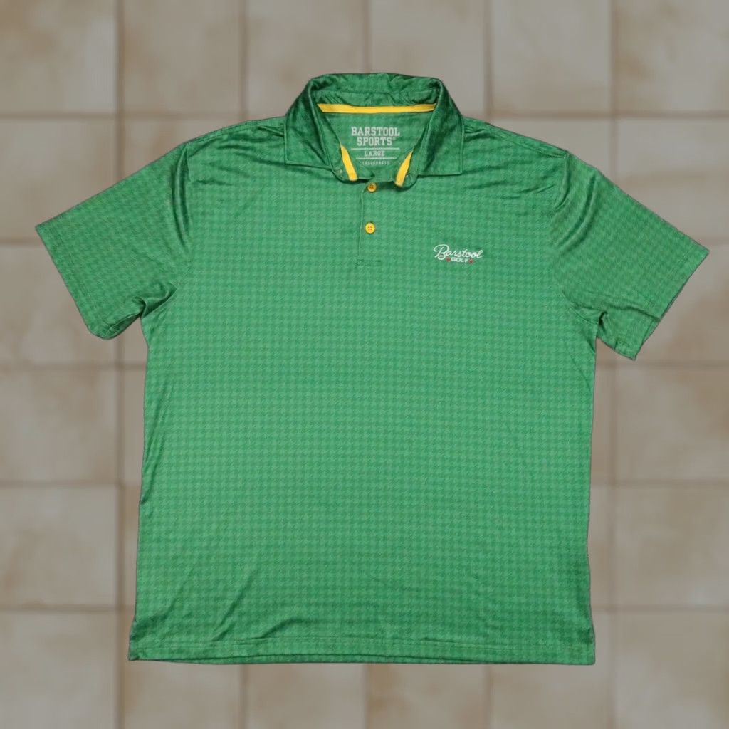 Vintage Barstool Sports Polo Shirt Mens Large Green Houndstooth Short Sleeve Golf Shirt Size US L / EU 52-54 / 3 - 1 Thumbnail
