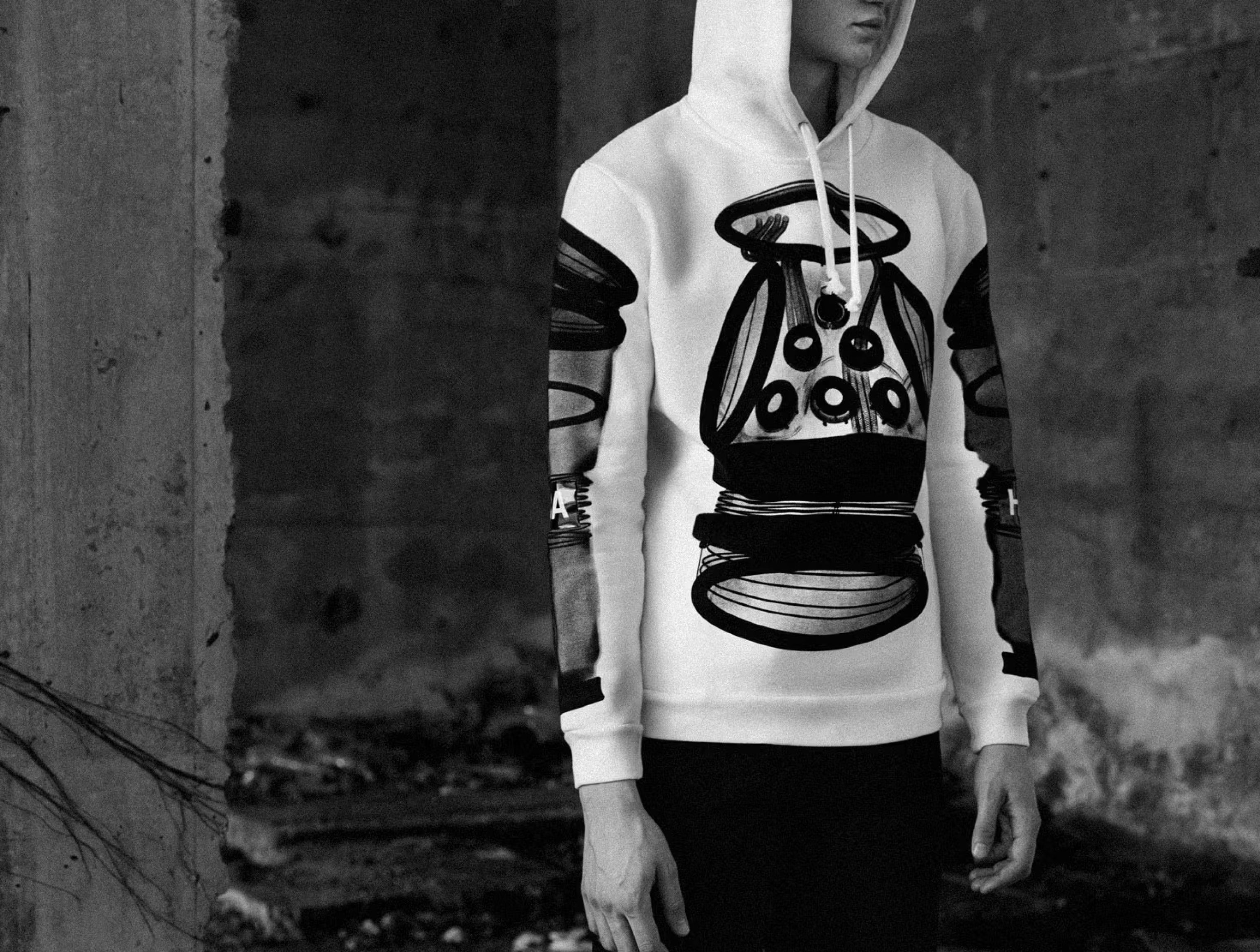 image of Hood By Air 2015 Runway Astronaut Graphic Hoodie in White, Men's (Size Medium)