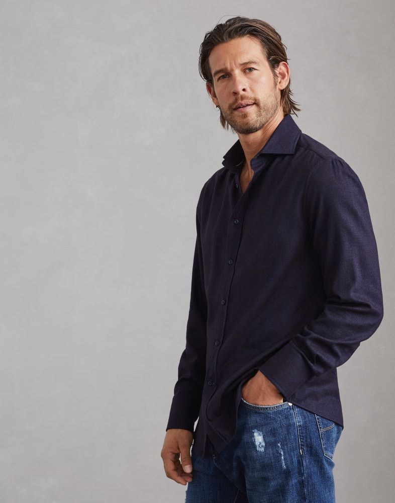 Brunello Cucinelli o1w1db10825 Shirt in Midnight Blue Size US L / EU 52-54 / 3 - 1 Thumbnail
