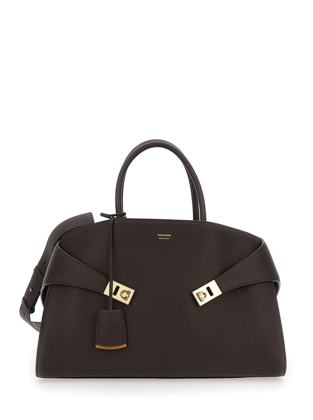 Salvatore Ferragamo Brown Handbag 'Hug Bicolor' with Logo and Gancini Buckles in Leather for Women Size ONE SIZE - 1 Thumbnail