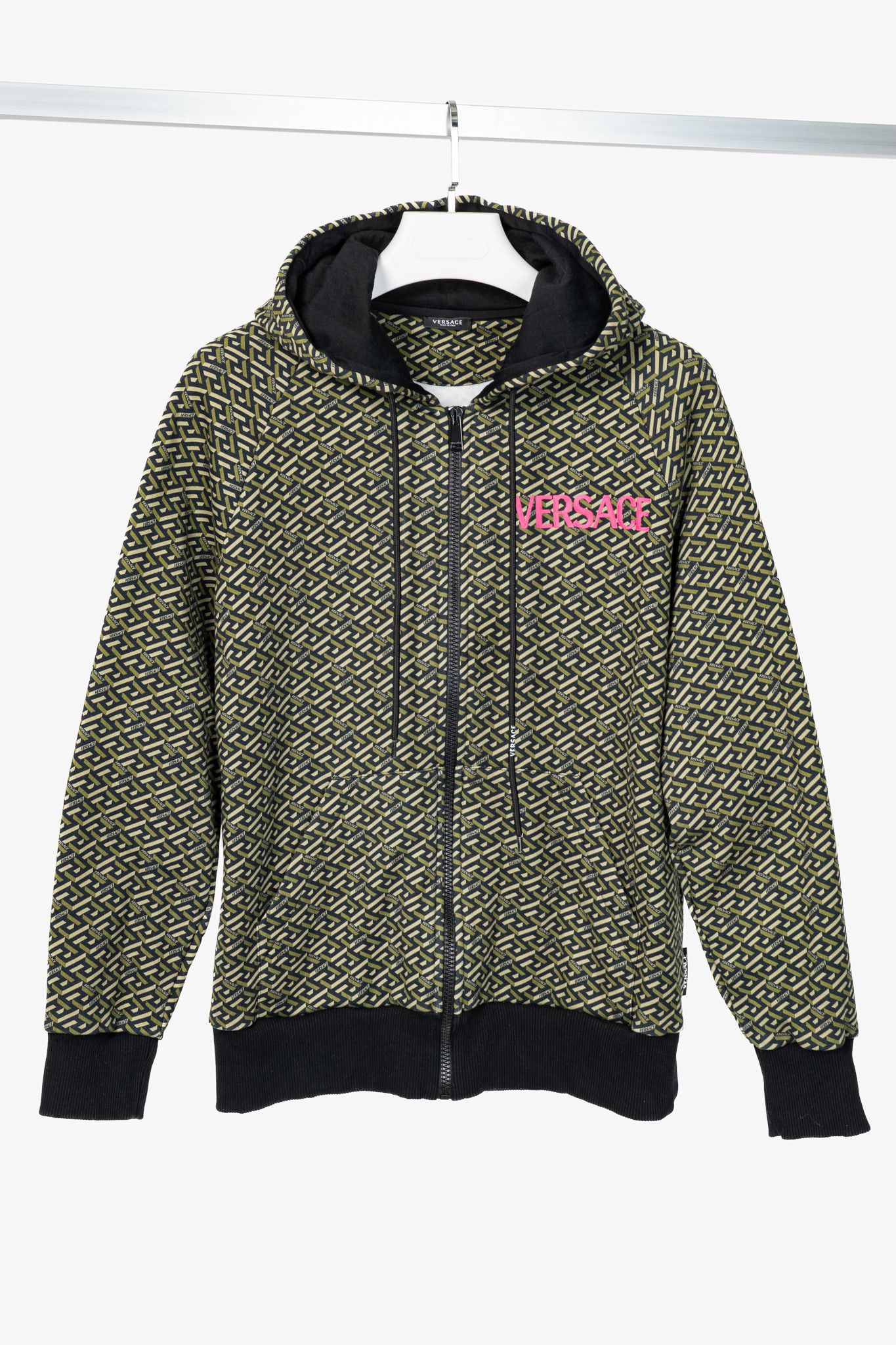 Versace Versace AW21 Green Cotton Greca-Print Smiling Medusa Hoodie Size US S / EU 44-46 / 1 - 1 Thumbnail