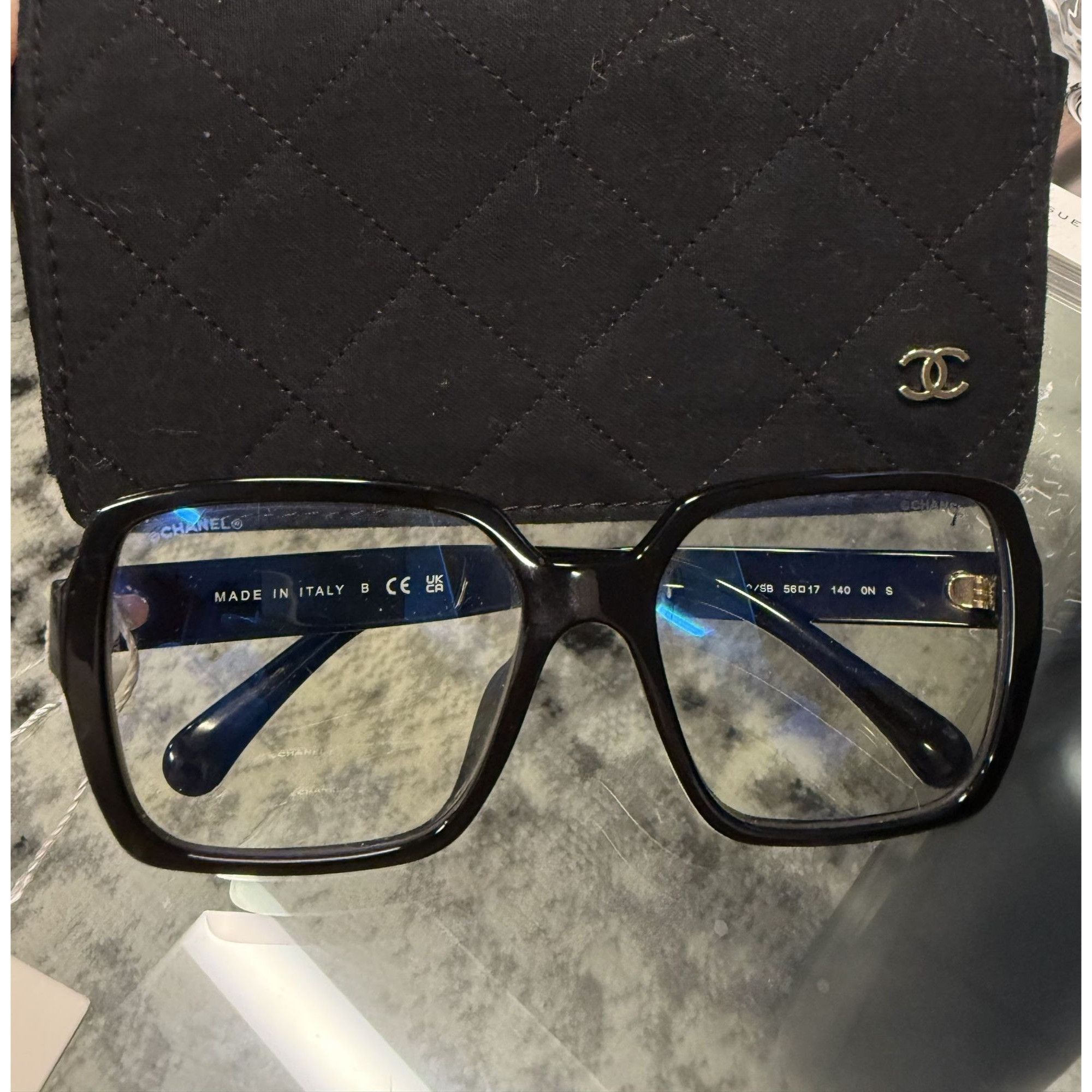 Chanel Chanel 5408 Square Eyeglasses Black Frame Clear Lenses Made Size ONE SIZE - 3 Thumbnail