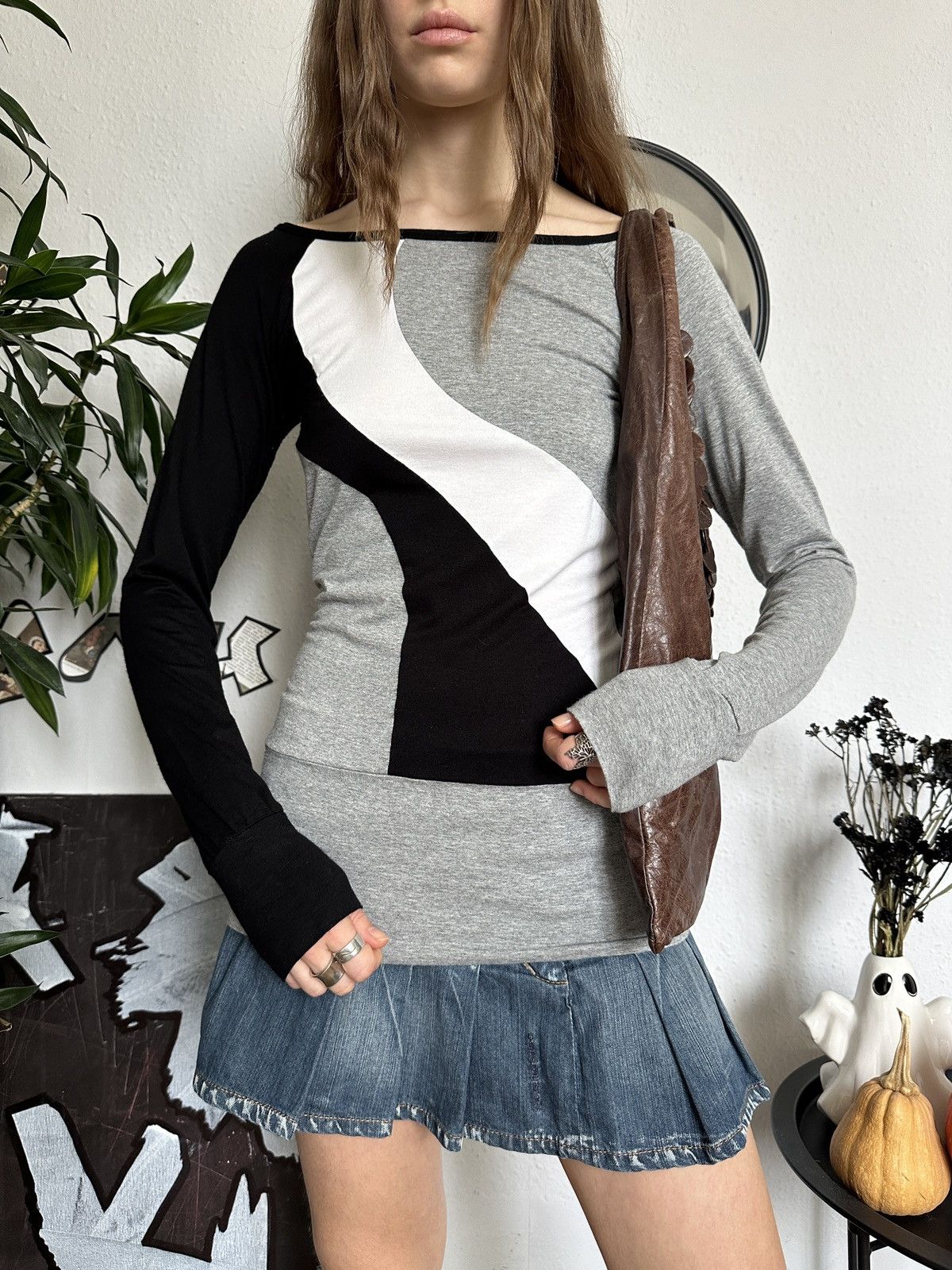 Beauty Beast × Seditionaries Skinny Soft Stretchy Vintage Patchwork Y2K Long-sleeve Top Size S / US 4 / IT 40 - 4 Thumbnail