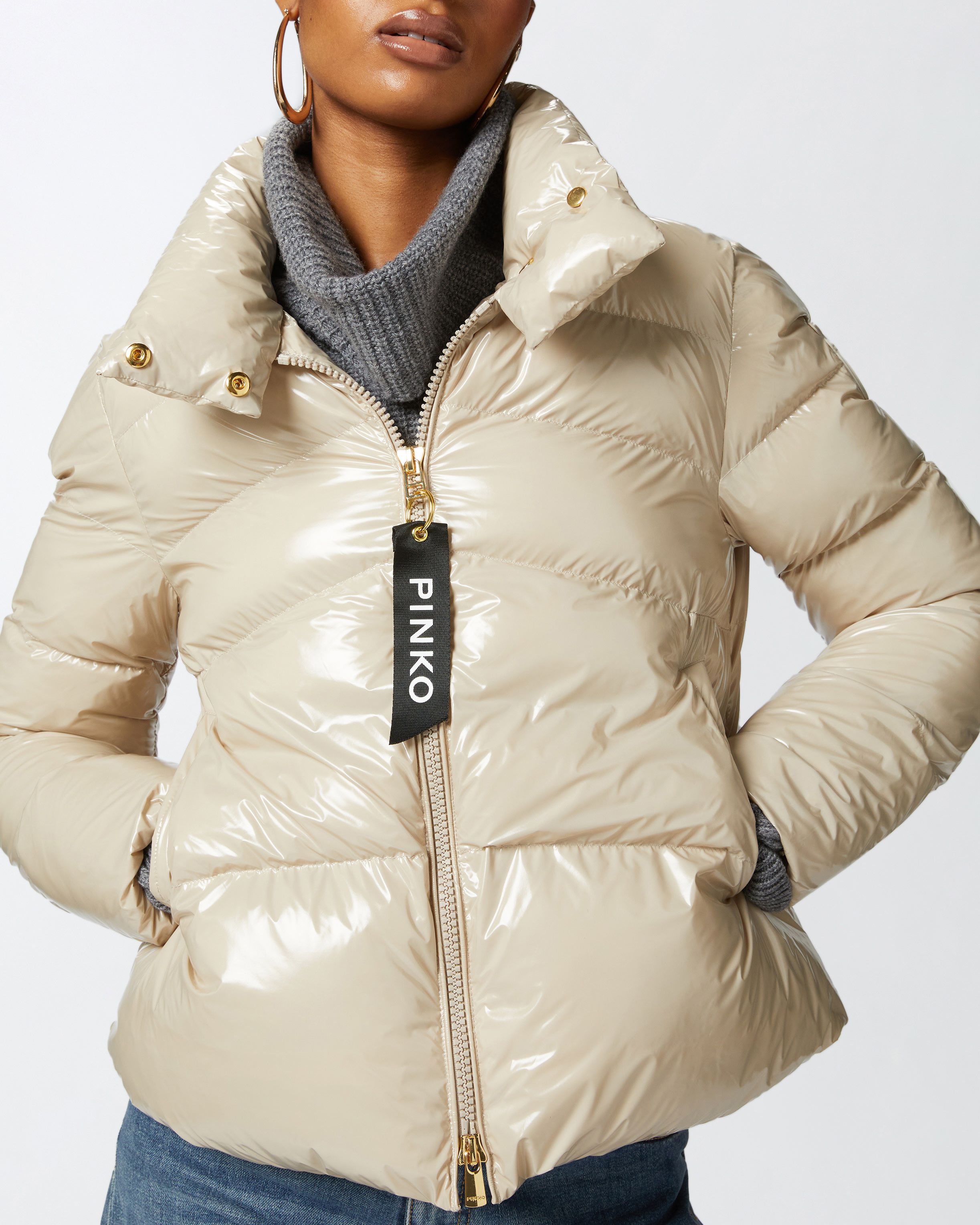 Pinko o1s22i1n0824 Crystal Nylon Down Jacket in Beige Size S / US 4 / IT 40 - 5 Thumbnail