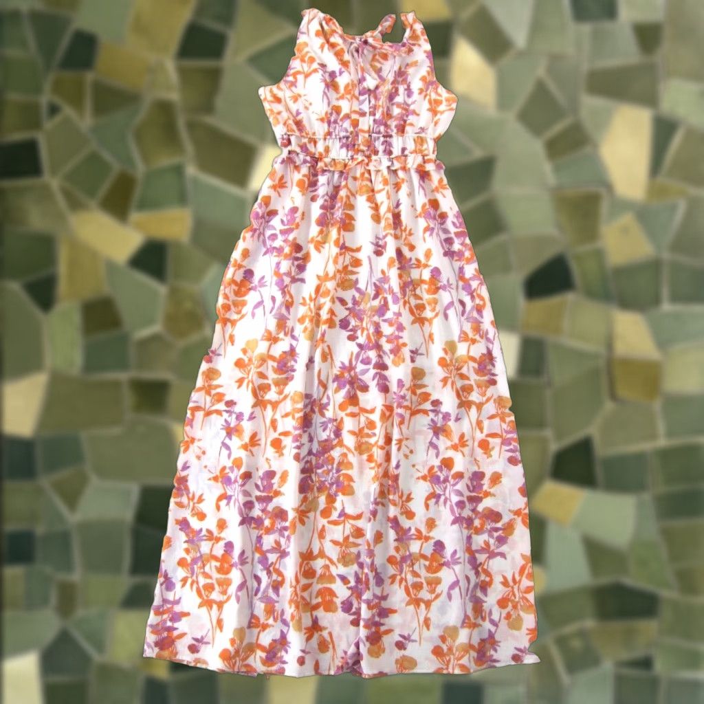 Vintage Maison Tara Orange Purple Floral High Neck Sleeveless Long Maxi Tank Sun Dress 8 Size M / US 6-8 / IT 42-44 - 1 Thumbnail
