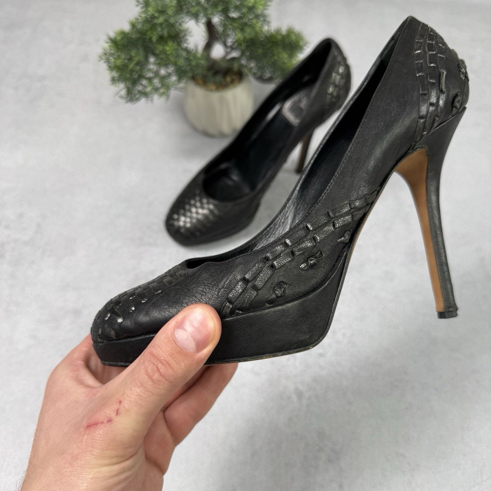 Dior CHRISTIAN DIOR Braided Leather Platform Pumps Black size 39 Size US 9 / IT 39 - 3 Thumbnail