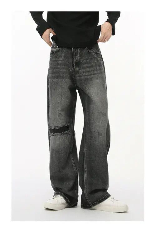 Japanese Brand × Jean Pants Gray washed vintage loose versatile ripped jeans Size US 34 / EU 50 - 1 Thumbnail