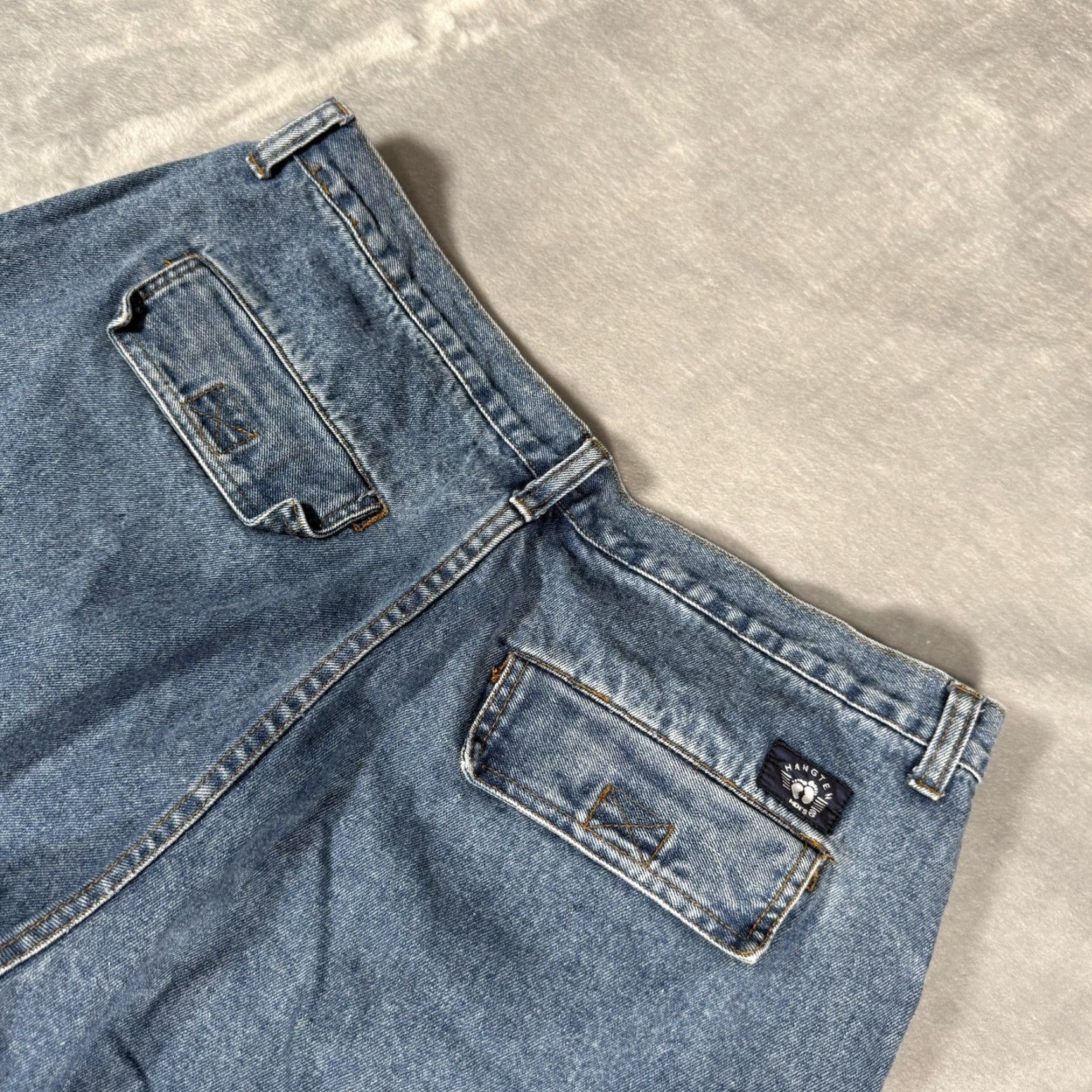 Hang Ten VINTAGE Hang Ten Jeans Cargo Denim Mens 36 26 Inseam Baggy Wide-Leg 90s Grunge Denim Cotton Regular Adult Mens Blue Shirt? Size US 36 / EU 52 - 5 Thumbnail