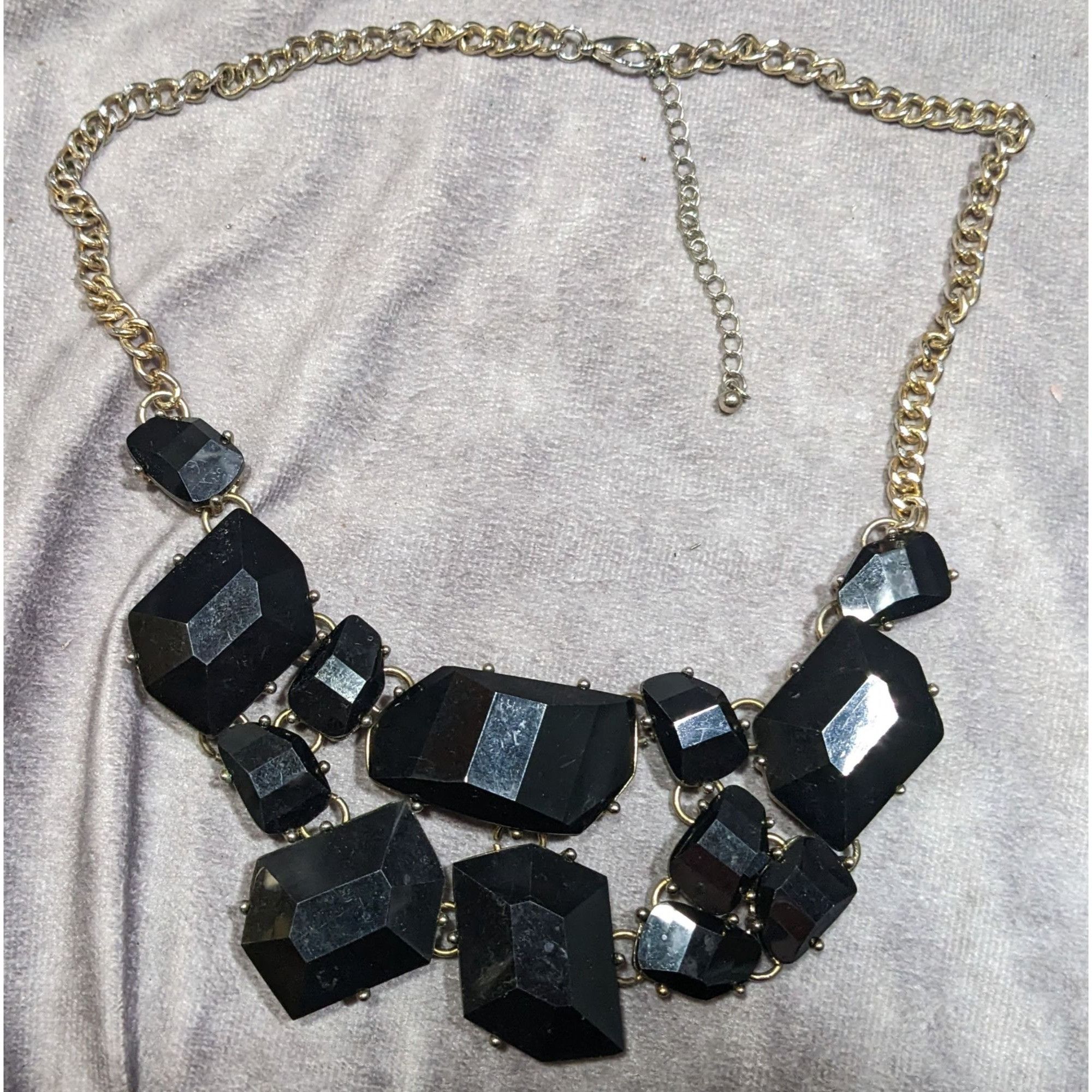 Other Glam Goth Chunky Black Faceted Gem Mosaic Bib Necklace Size ONE SIZE - 6 Thumbnail
