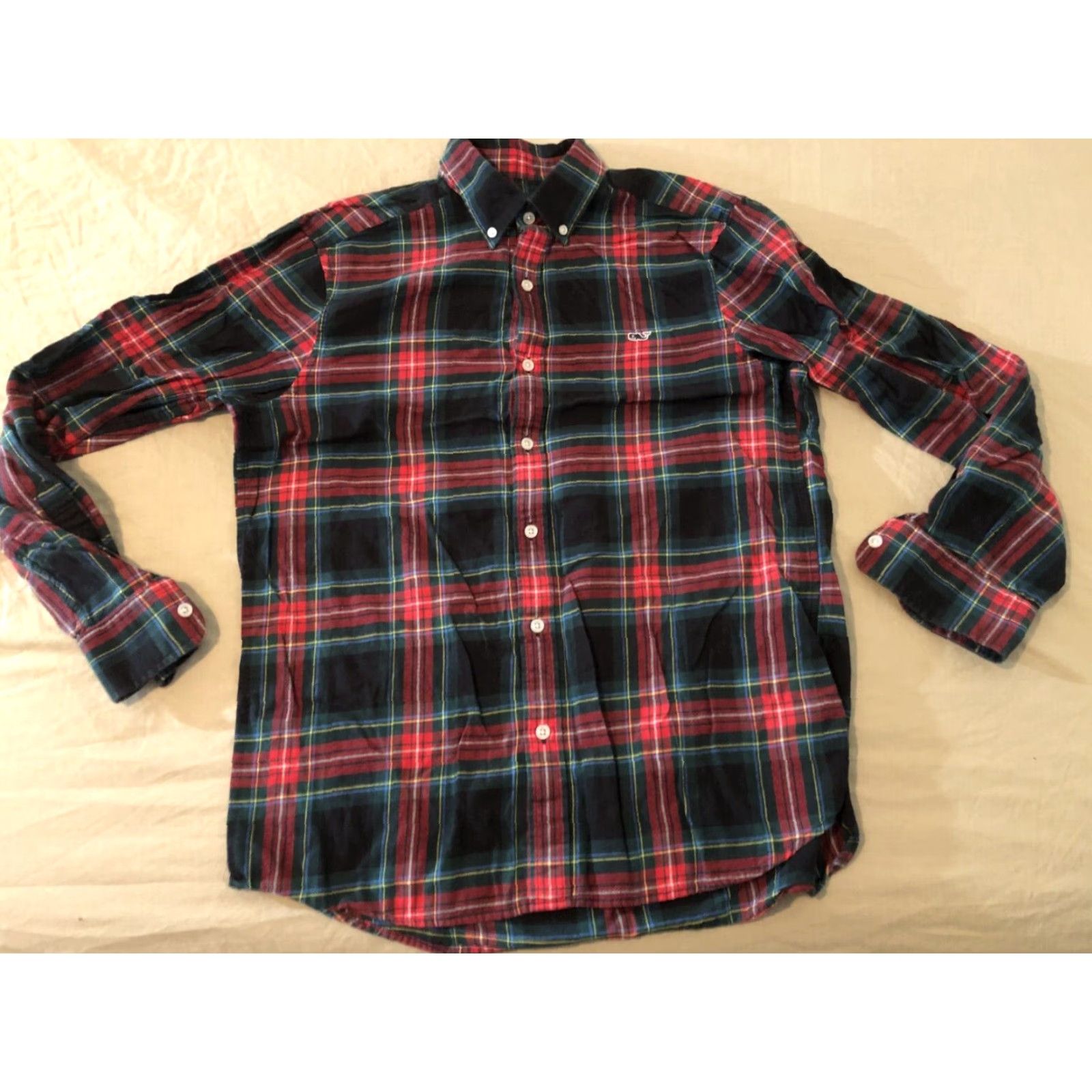 Vineyard Vines Vineyard Vines Plaid Dress Shirt M Mens Long Sleeve Button-Up Cotton Red Blue Size 40R - 2 Thumbnail
