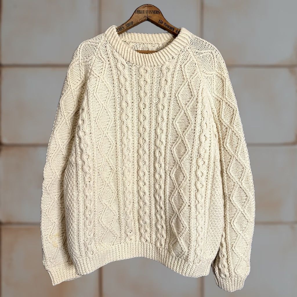 Vintage VINTAGE Irish Aran Fisherman Sweater Hand-Knitted Ivory LRG Size US L / EU 52-54 / 3 - 1 Thumbnail