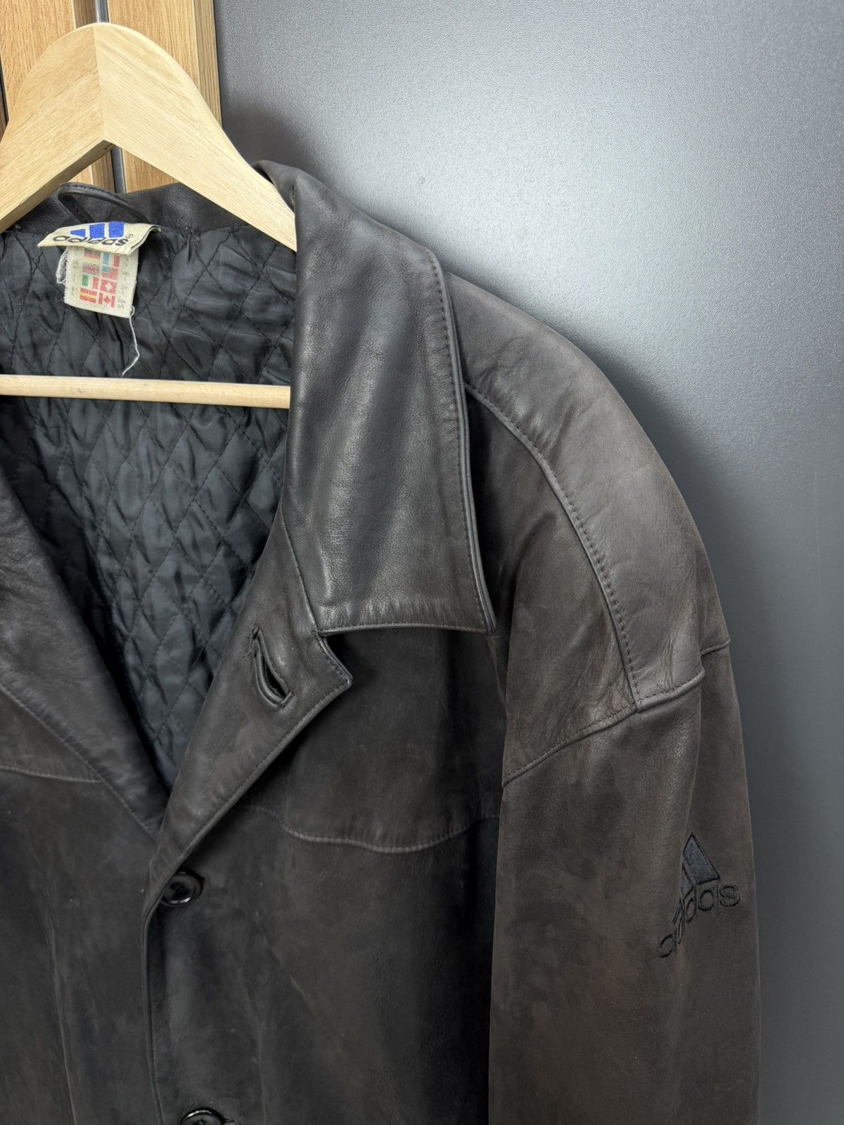 Adidas Vintage Adidas Dark Brown Leather Jacket Coat Size L Size US L / EU 52-54 / 3 - 10 Thumbnail