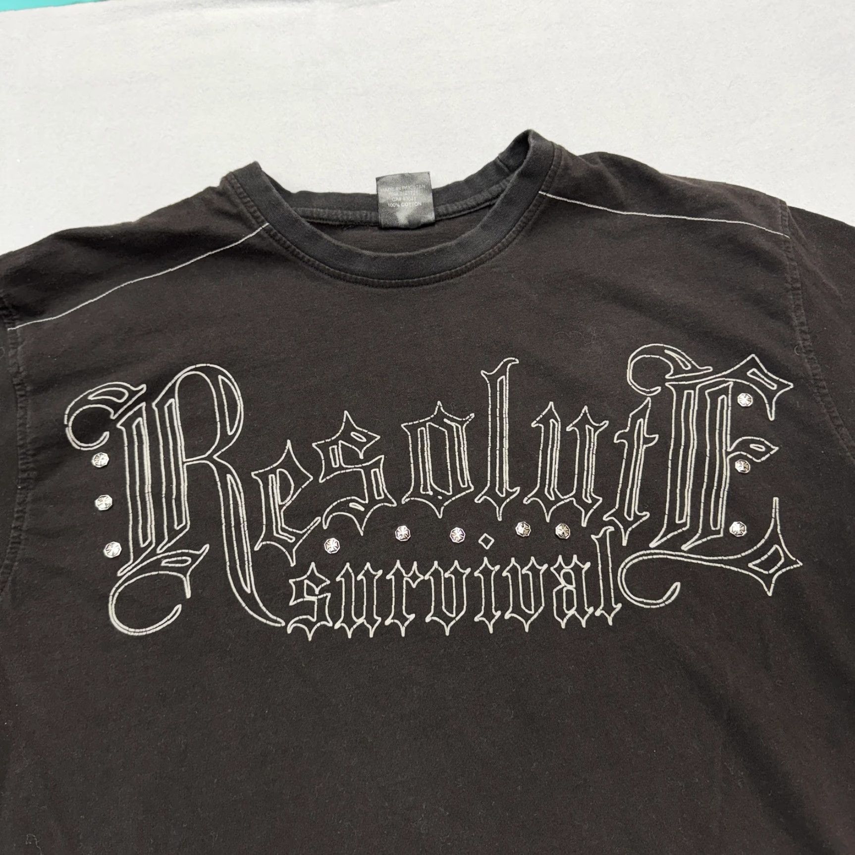 RESOLUTE VINTAGE Blac Label Resolute Survival Shirt Mens 3XL Black Gothic Studded Graphic Tee Size US XXL / EU 58 / 5 - 3 Thumbnail