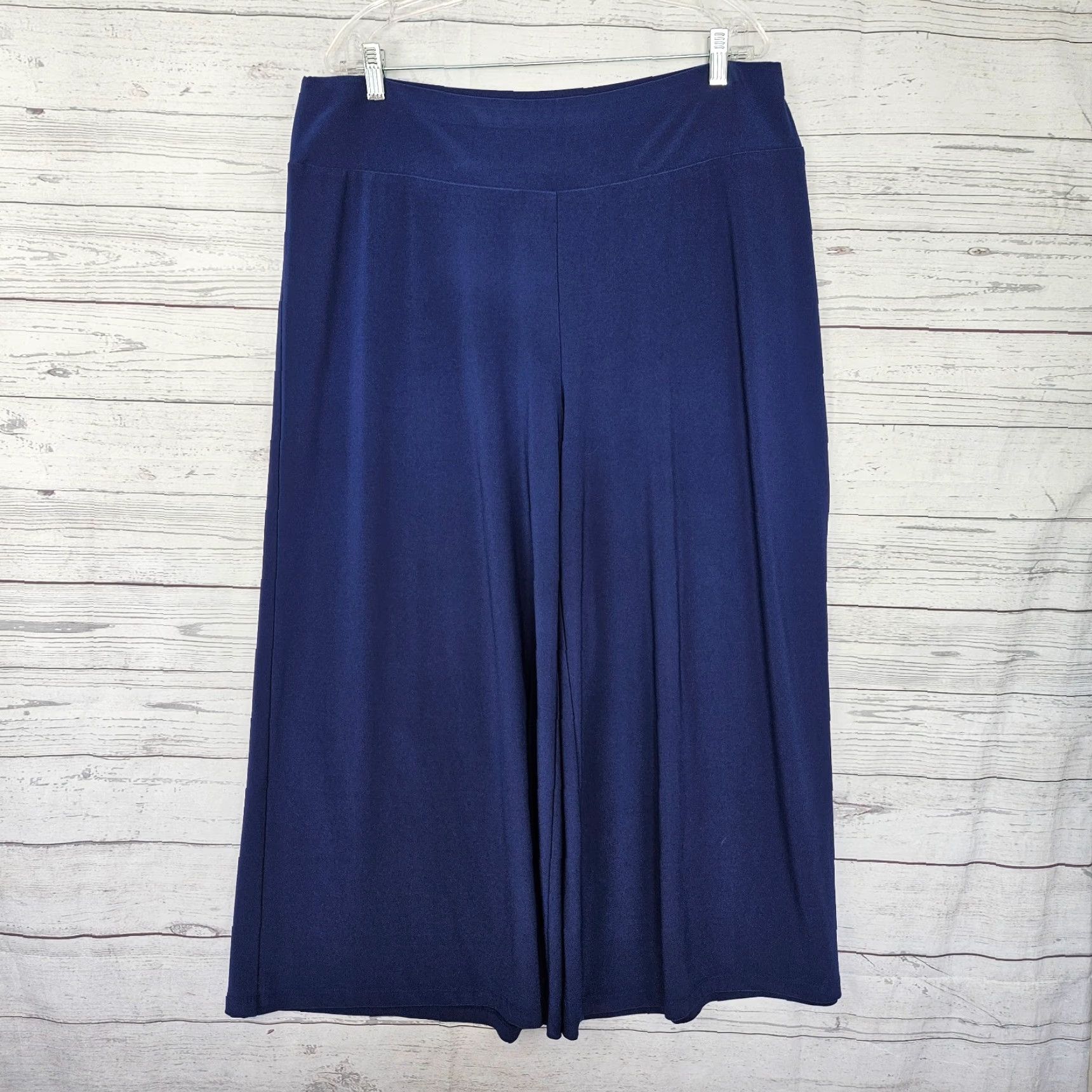 NIC+ZOE NIC+ZOE Womens Cropped Wide Leg Pants XL Solid Blue Pull On High Rise Size 40" / US 18 - 2 Thumbnail