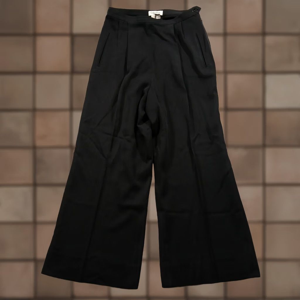 Vintage VINTAGE Calvin Klein Collection Wool Blend Wide Leg Trousers Women's Size 8 Black Pants Dress Pants Wide-Leg Size 30" / US 8 / IT 44 - 1 Thumbnail