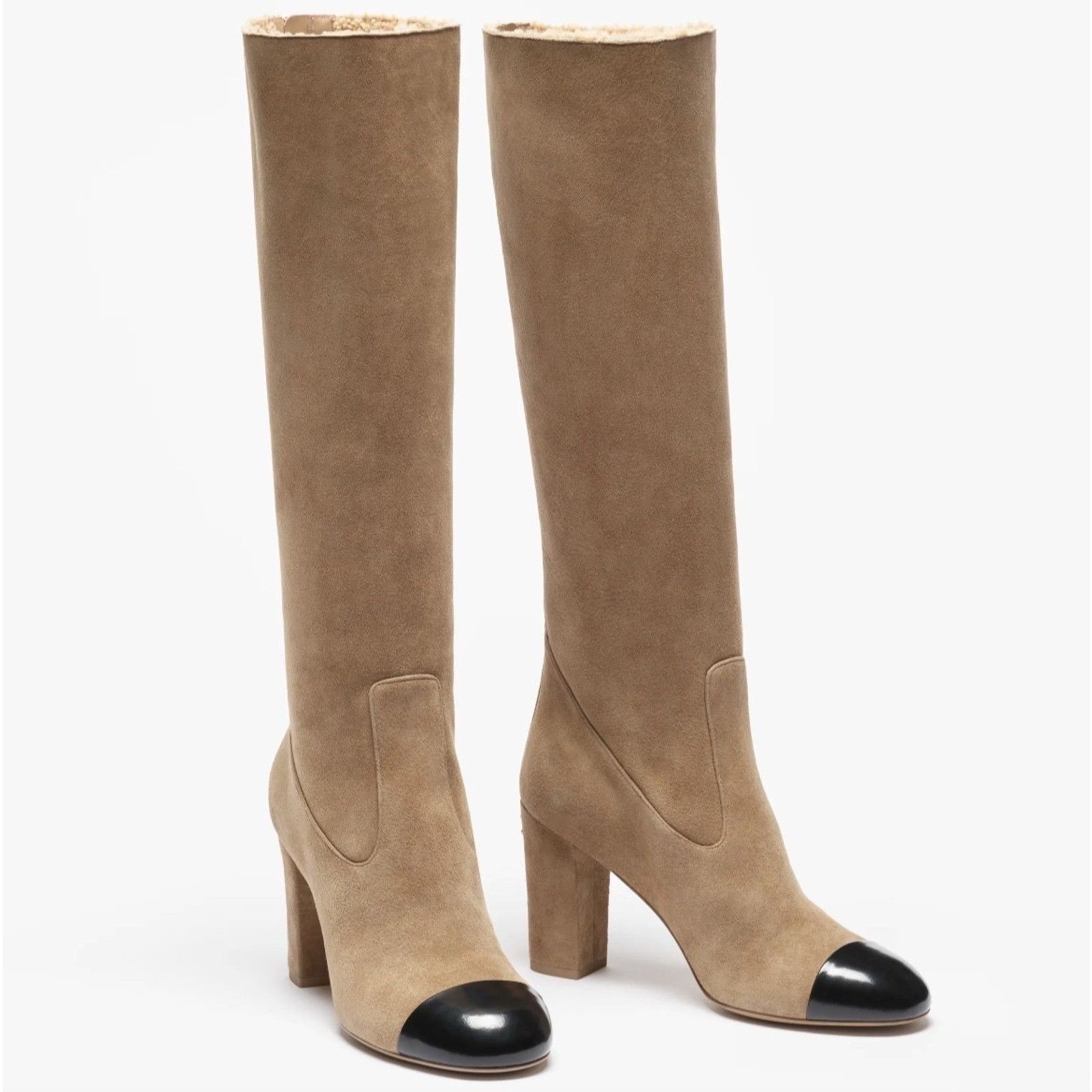 Chanel Chanel 24K Beige Suede Shearling CC Knee High Boots 37.5 Size US 7.5 / IT 37.5 - 1 Thumbnail