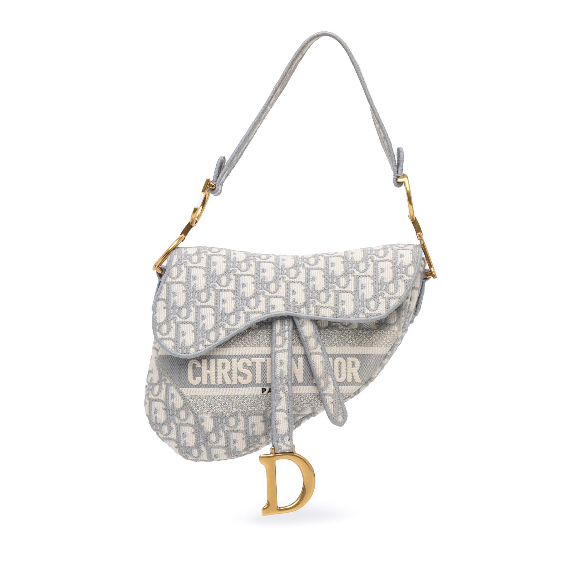 Dior Dior Oblique Embroidered Canvas Saddle Bag Gray Size ONE SIZE - 1 Thumbnail