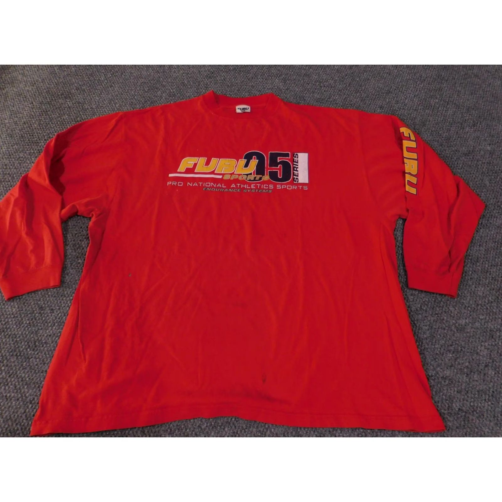 Fubu VINTAGE FUBU Shirt Mens 2XL Red 90s USA Pro National Athletics Sports Graphic Print Crew Neck Long Sleeve Hip Hop Streetwear Default Size US XL / EU 56 / 4 - 4 Thumbnail