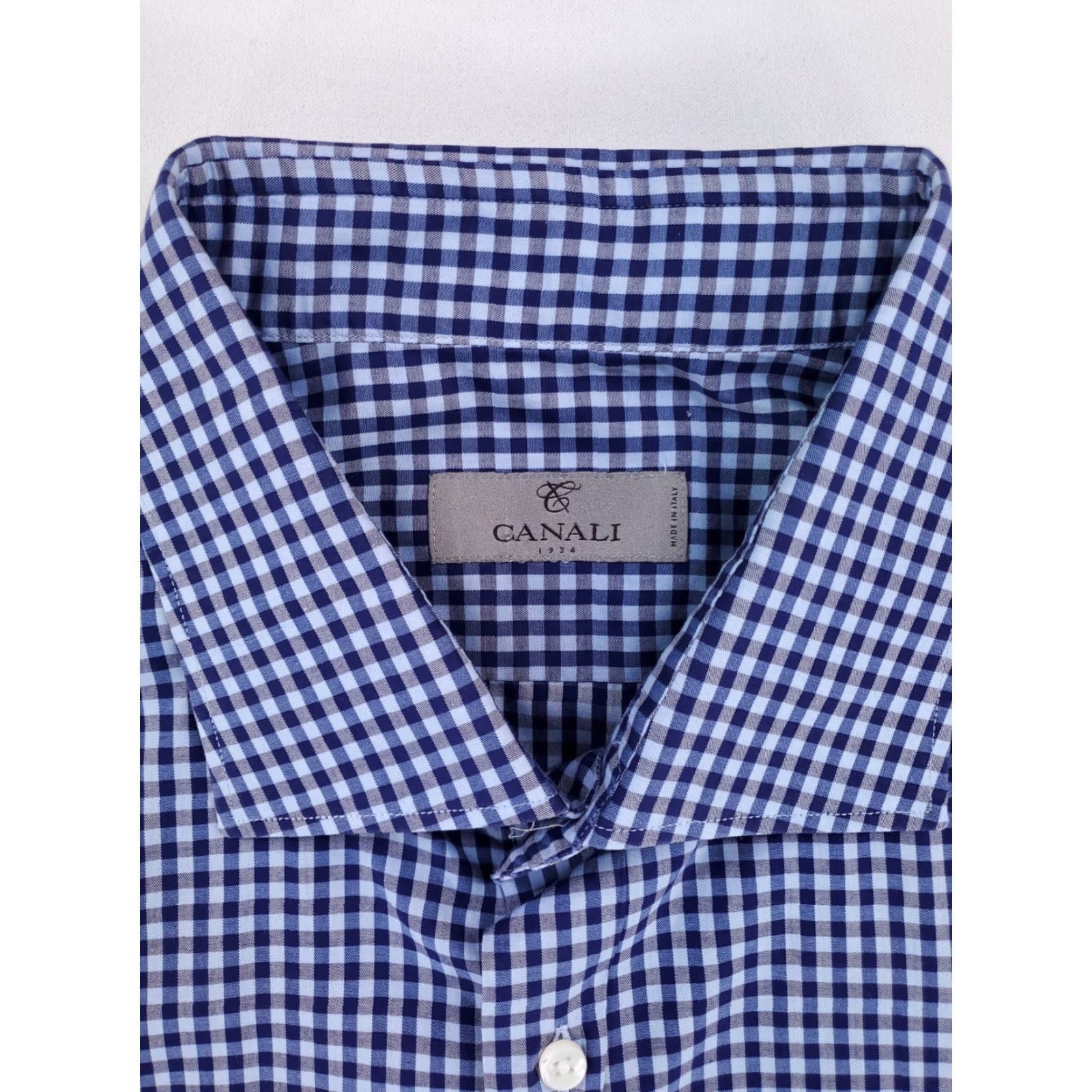 Canali Canali Button-Up Shirt Check Plaid Blue White Made Italy Mens 46-18 Long Sleeve Regular Blue Mens 46 18 Size US XXL / EU 58 / 5 - 2 Thumbnail