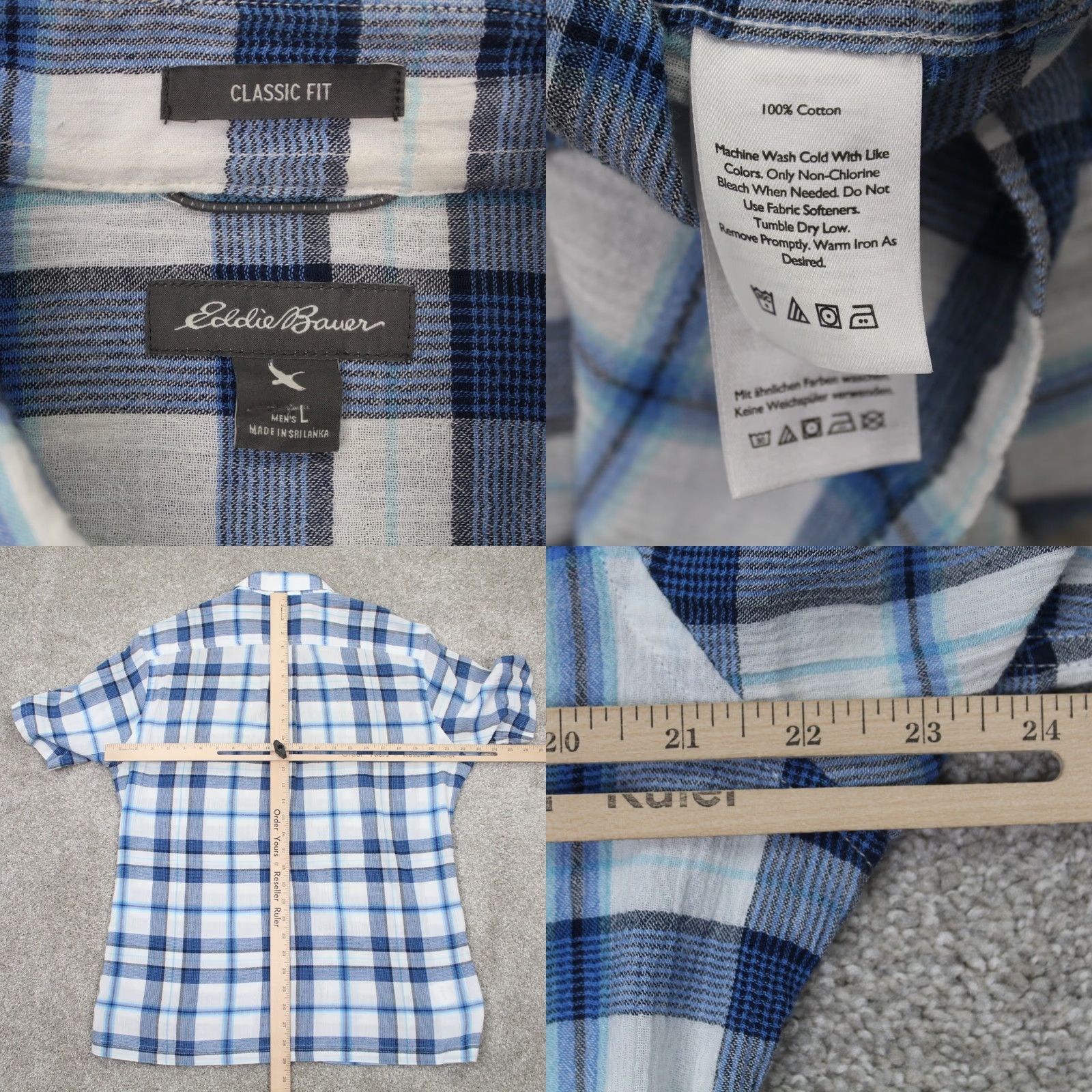 Eddie Bauer Eddie Bauer Seersucker Shirt Mens Large Blue/White Classic Fit Cotton S/S Button-Up Shirt Size US L / EU 52-54 / 3 - 8 Thumbnail