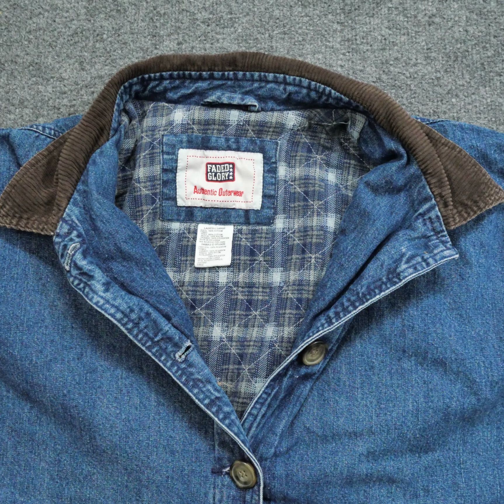 Faded Glory VINTAGE Chore Jacket Womens Large Blue Denim Lined Barn Coat 90s Y2K Faded Glory Jacket Ladies Size L / US 10 / IT 46 - 2 Thumbnail