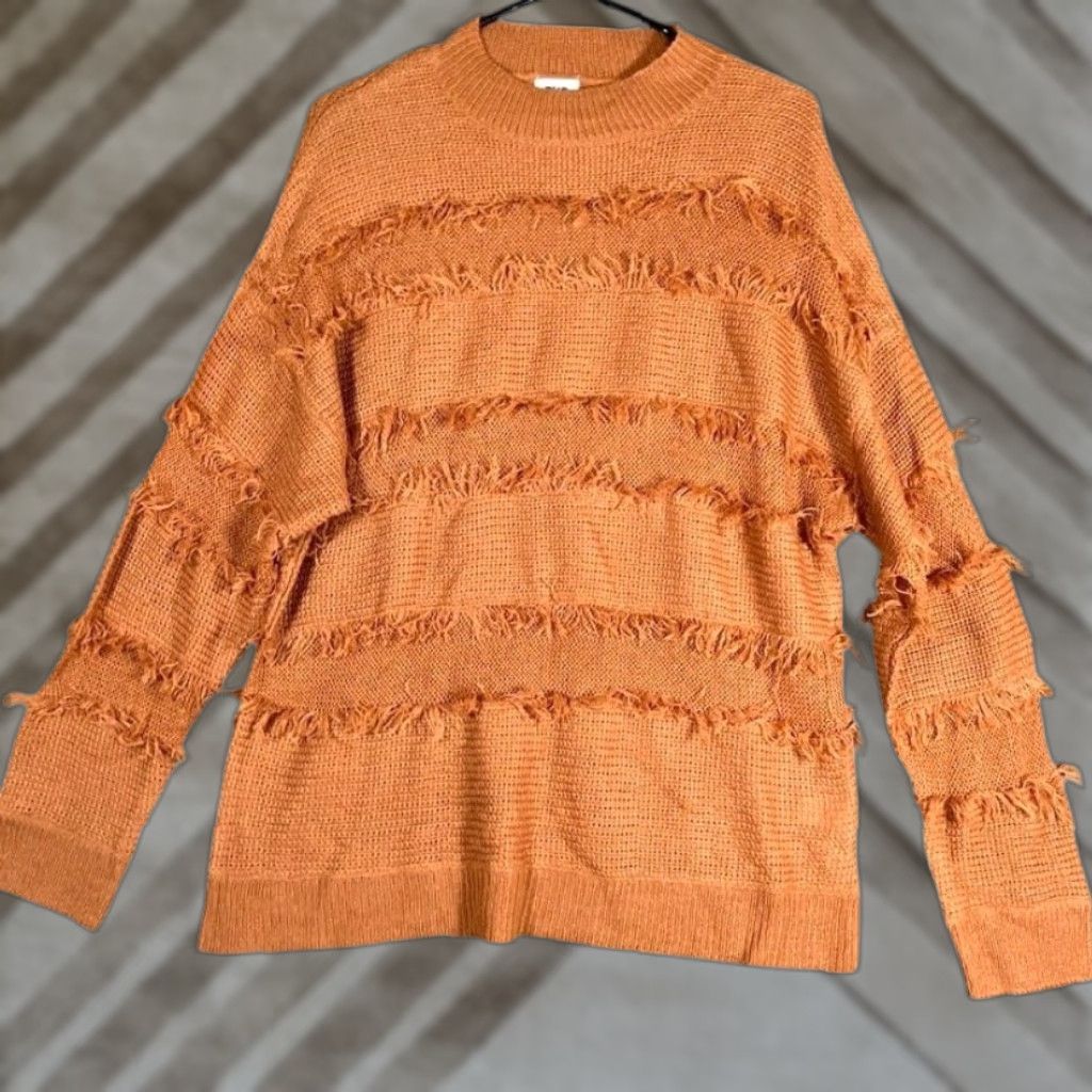 BKE VINTAGE BKE Womens Sweater Orange Fringe Mock Neck Long Sleeve Soft Knit Medium Size M / US 6-8 / IT 42-44 - 1 Thumbnail
