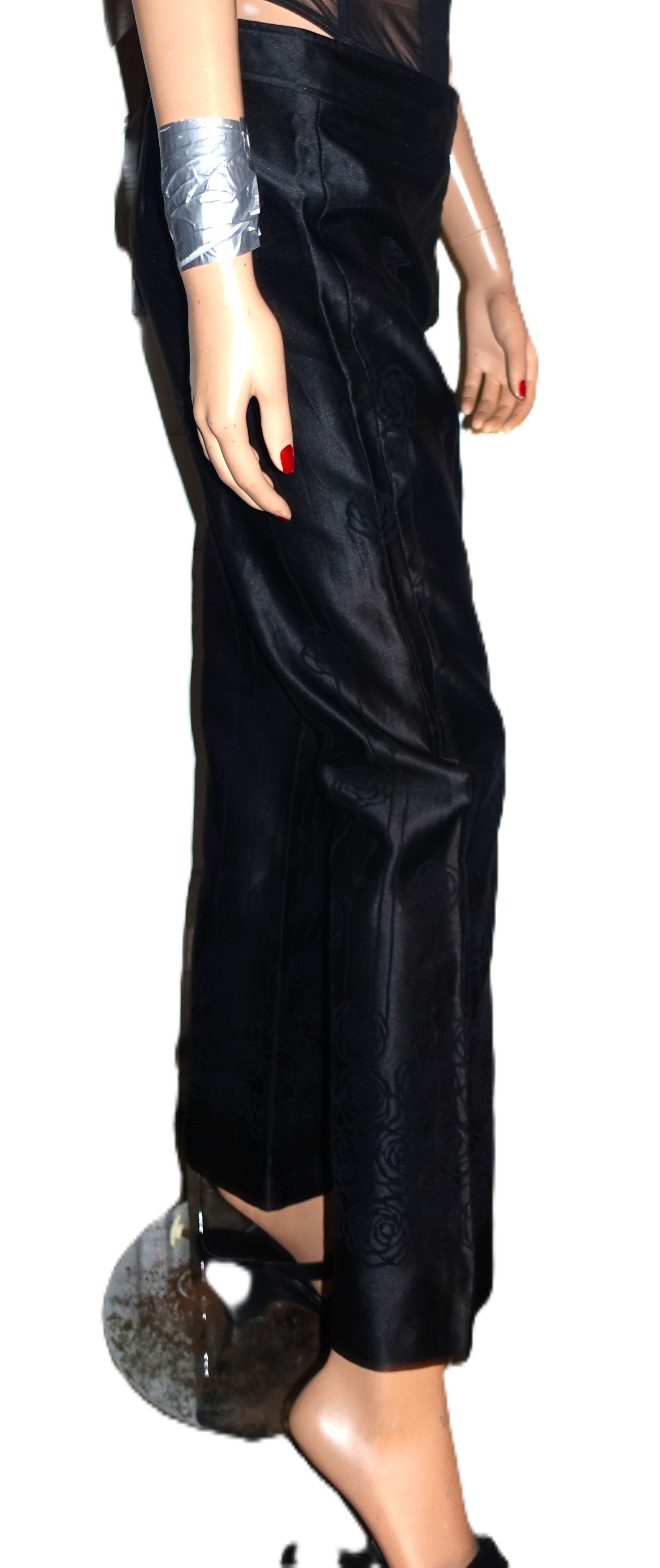 Vintage F.l. Malik Black Shiny Rose Pants 4 Size 28" / US 6 / IT 42 - 6 Thumbnail