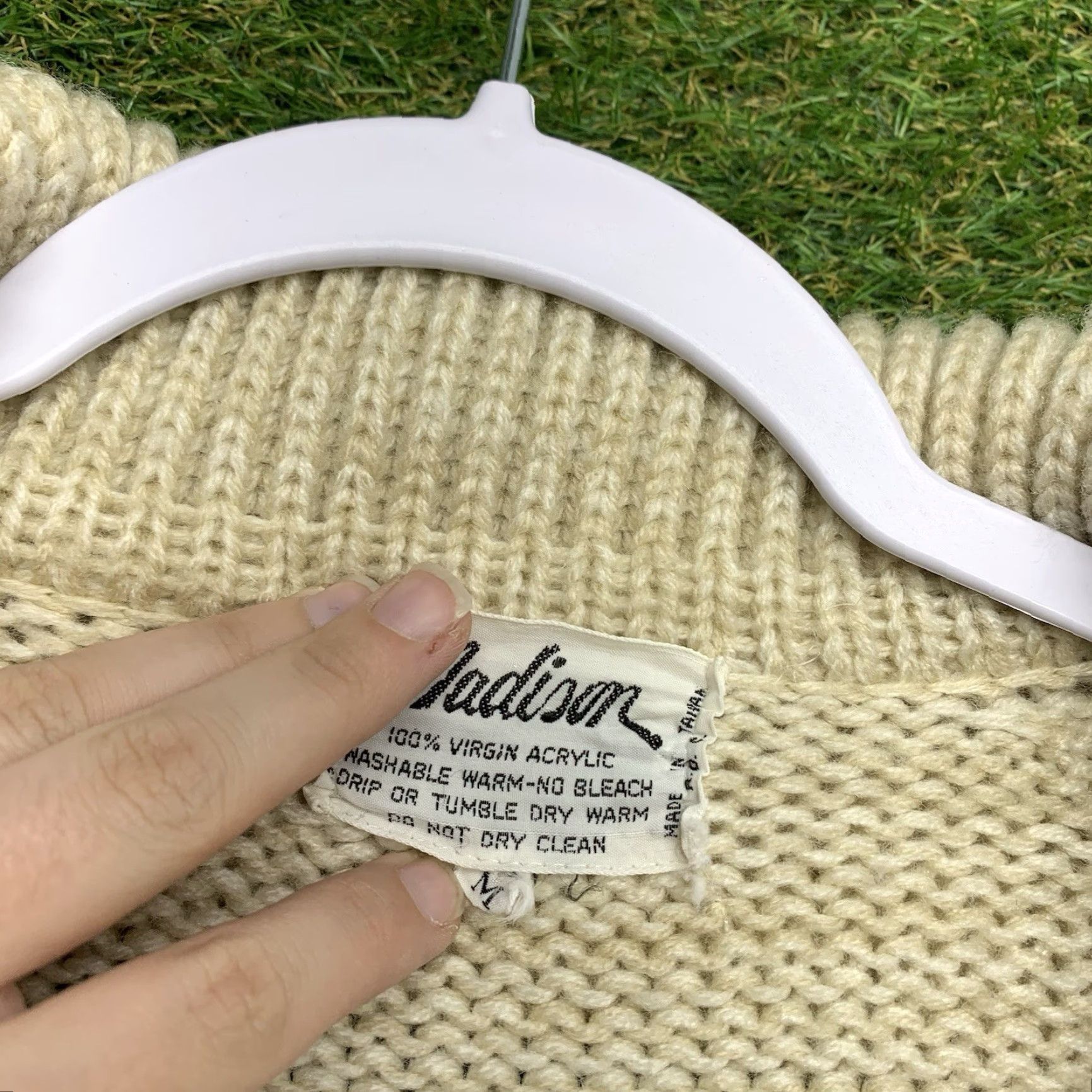 Sears Vintage Sears Cardigan Sweater Mens M Cable-Knit Shawl Collar 90s Ivory Knit Fisherman Pattern Solid Wool? Acrylic Size US M / EU 48-50 / 2 - 4 Thumbnail