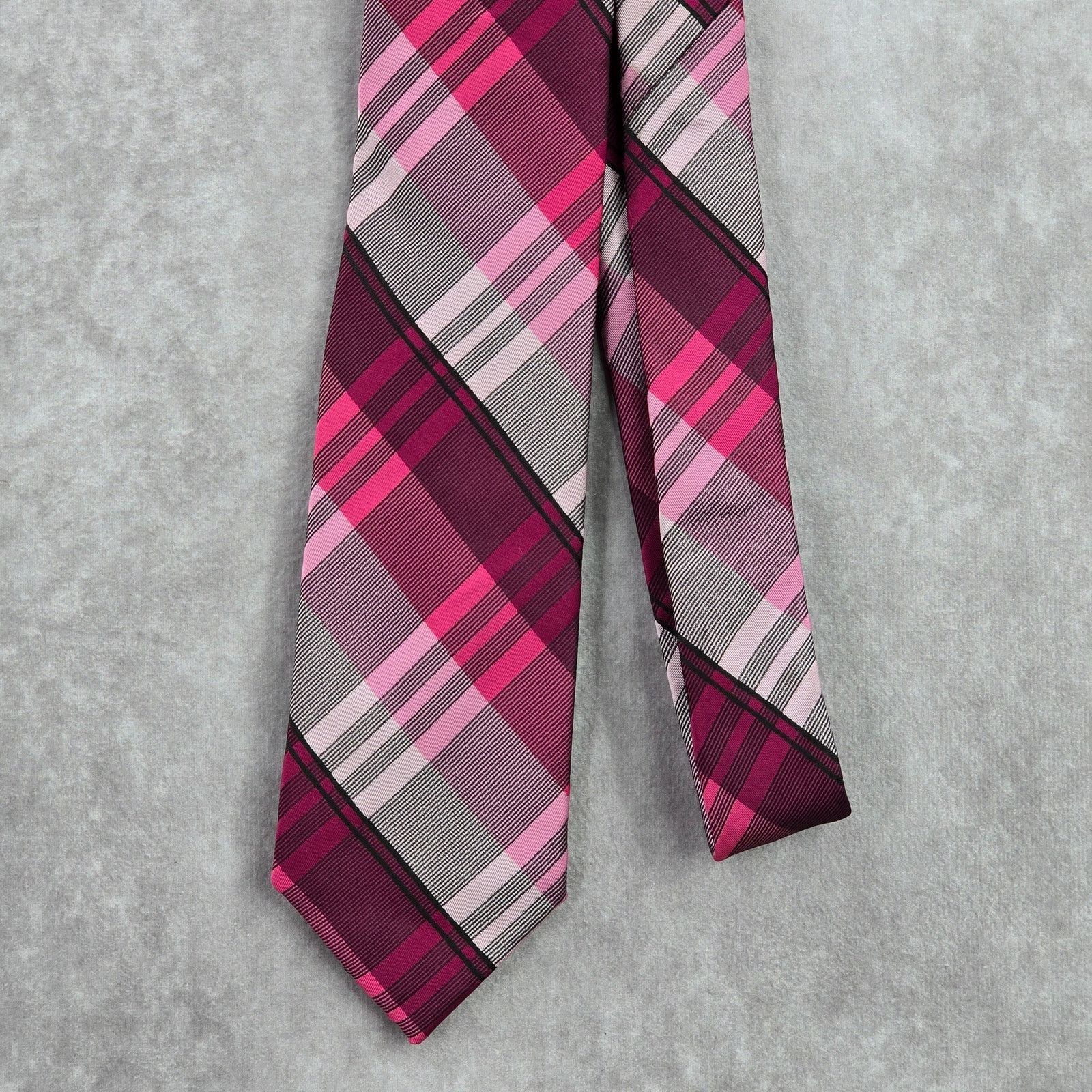 J Ferrar J.Ferrar Pink Plaid Stripe Tartan 100% Polyester Neck Tie Size 30 - 2 Thumbnail