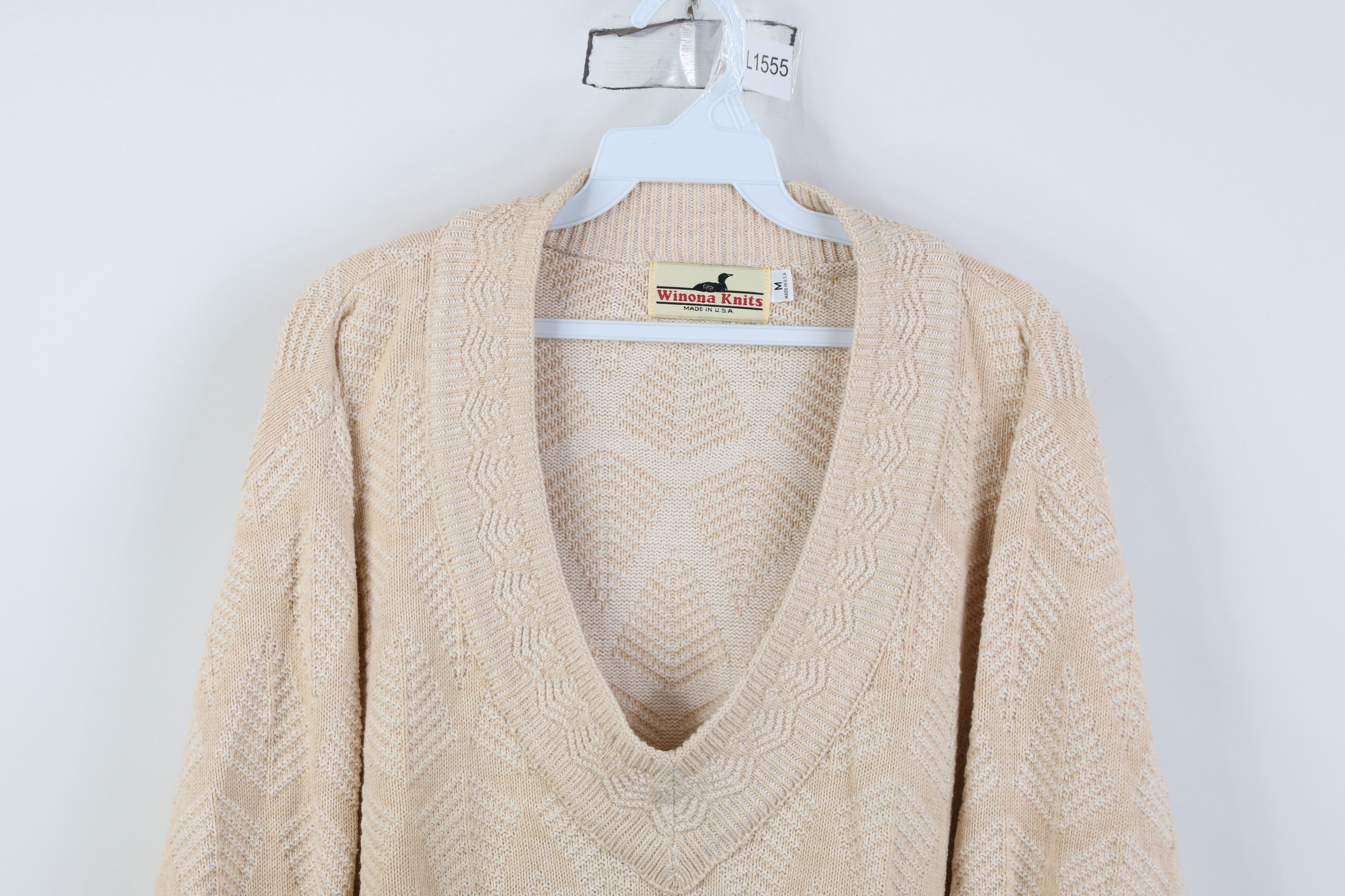 Vintage Vintage 90s Dapper Tree Knit V-Neck Sweater Beige USA Size US M / EU 48-50 / 2 - 2 Thumbnail