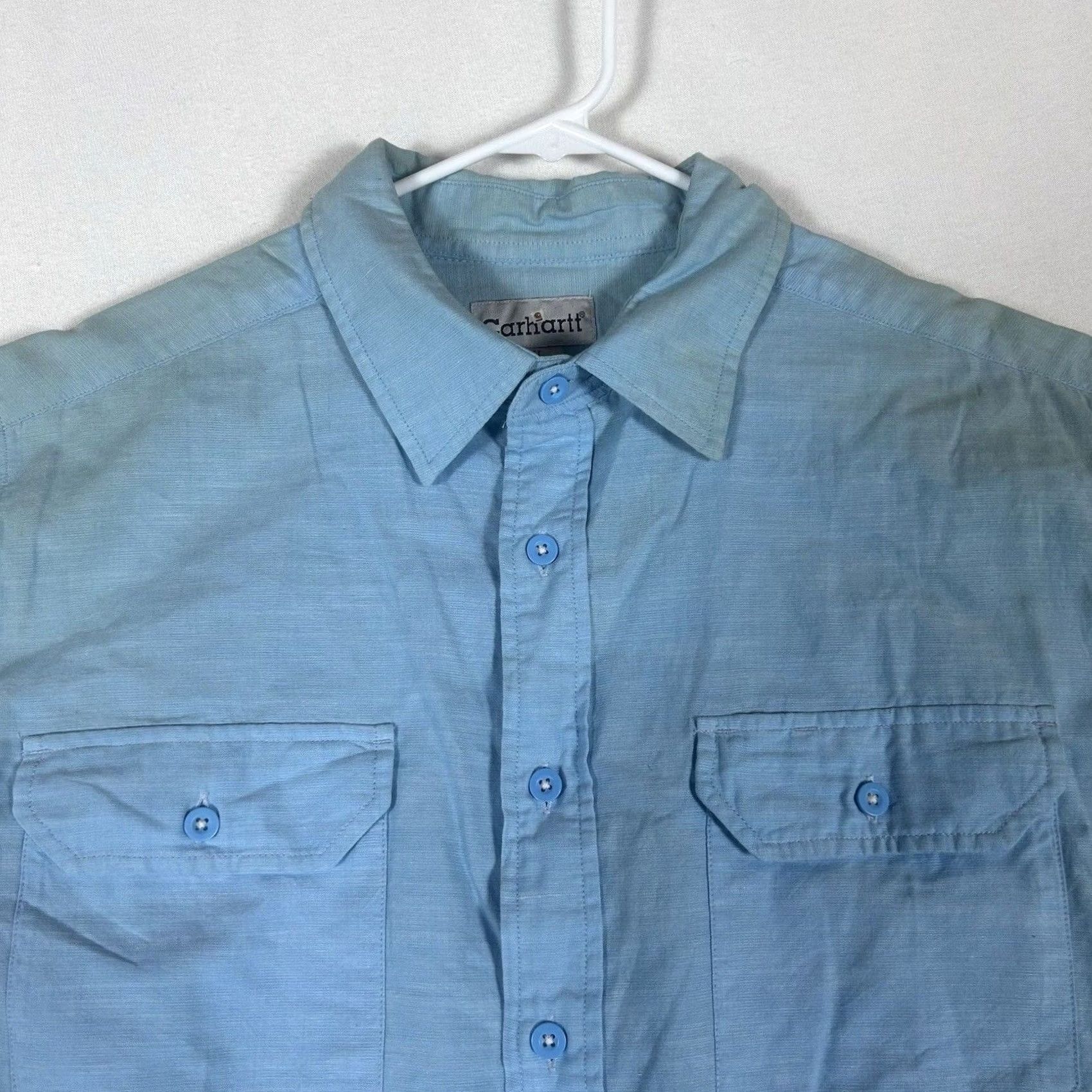 Carhartt Carhartt Short Sleeve Button Up Polo Shirt Mens XL 100% Cotton Blue Work STAINED Size US XL / EU 56 / 4 - 4 Thumbnail