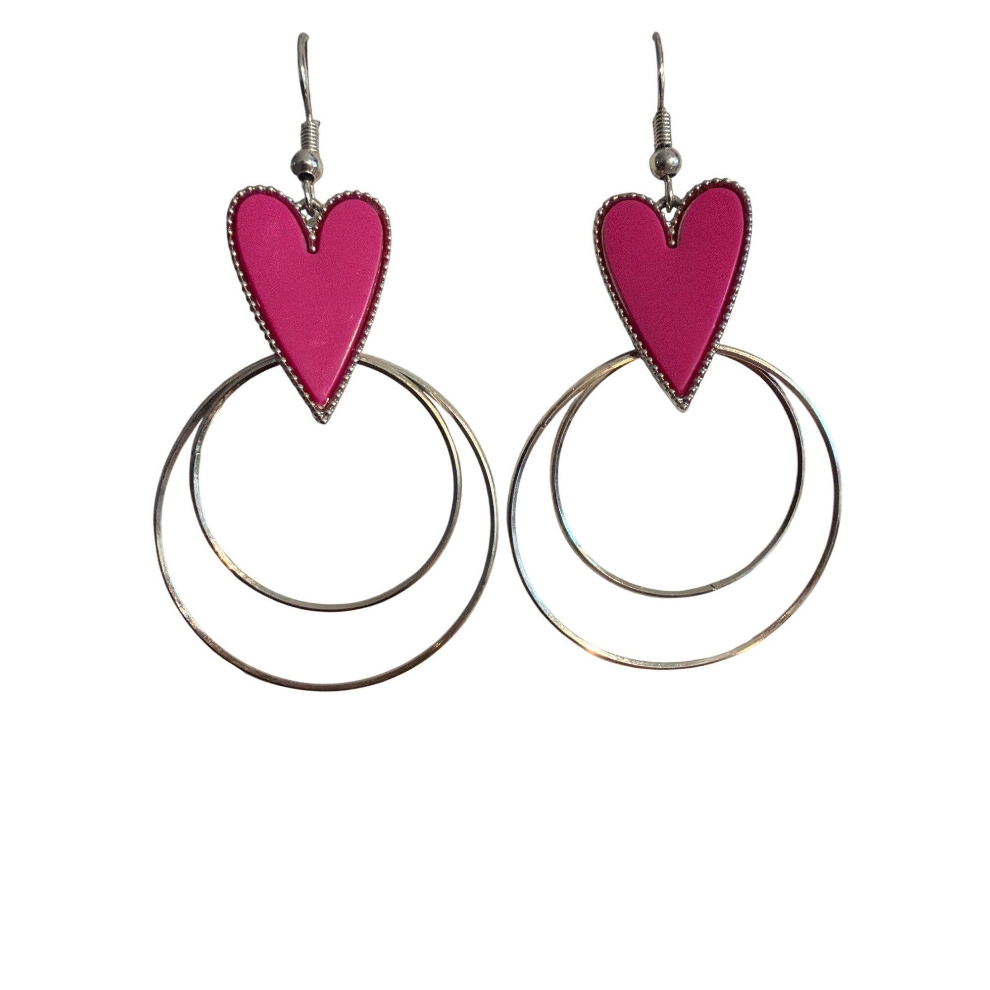 Other Paparazzi Kiss Up Silver Tone Pink Heart Dangle Earrings Hoo Size ONE SIZE - 1 Thumbnail