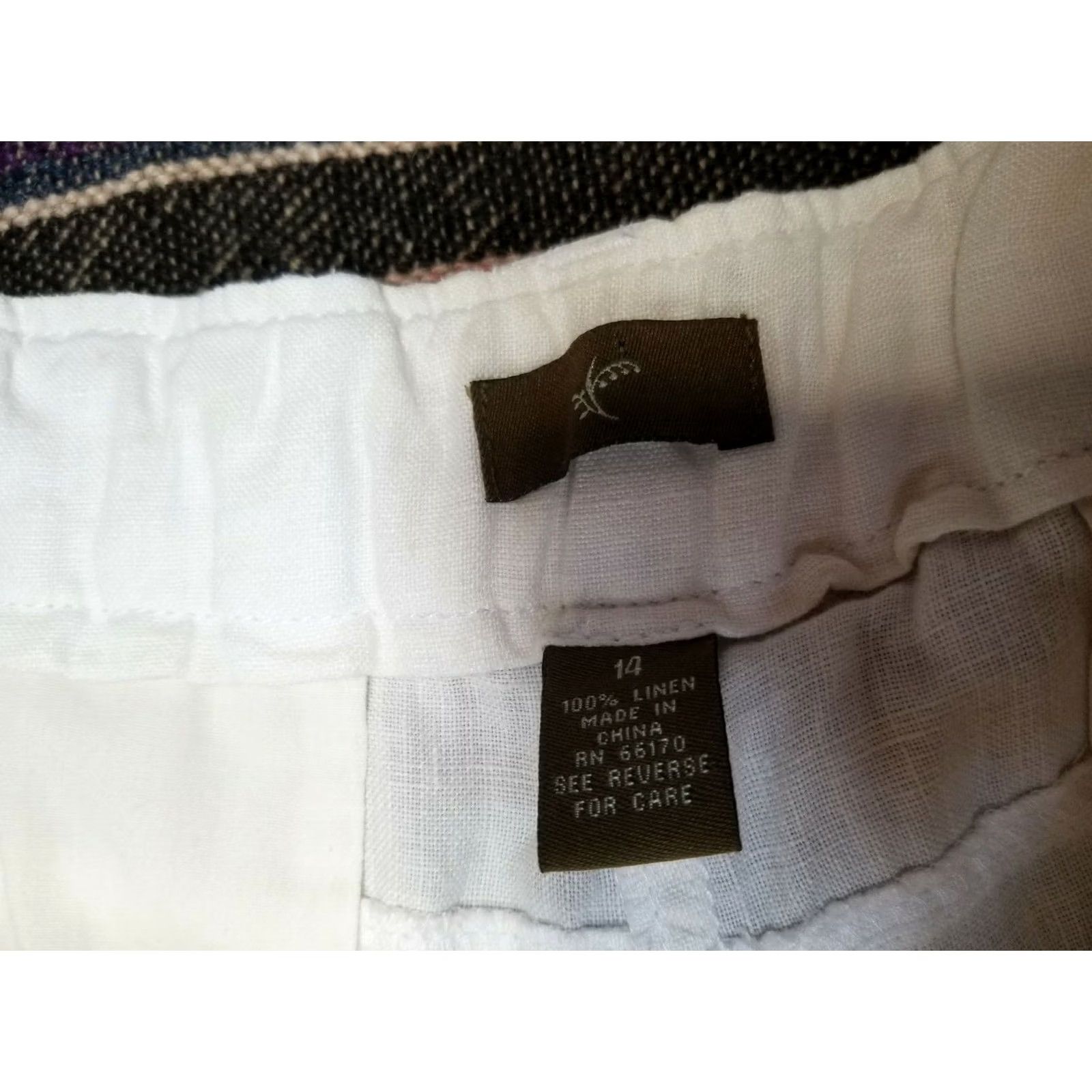 Vintage Womens High Rise Pants Extended Button Tab Braided Waist 100% Linen White Sz 14 Size 36" / US 14 / IT 50 - 4 Thumbnail