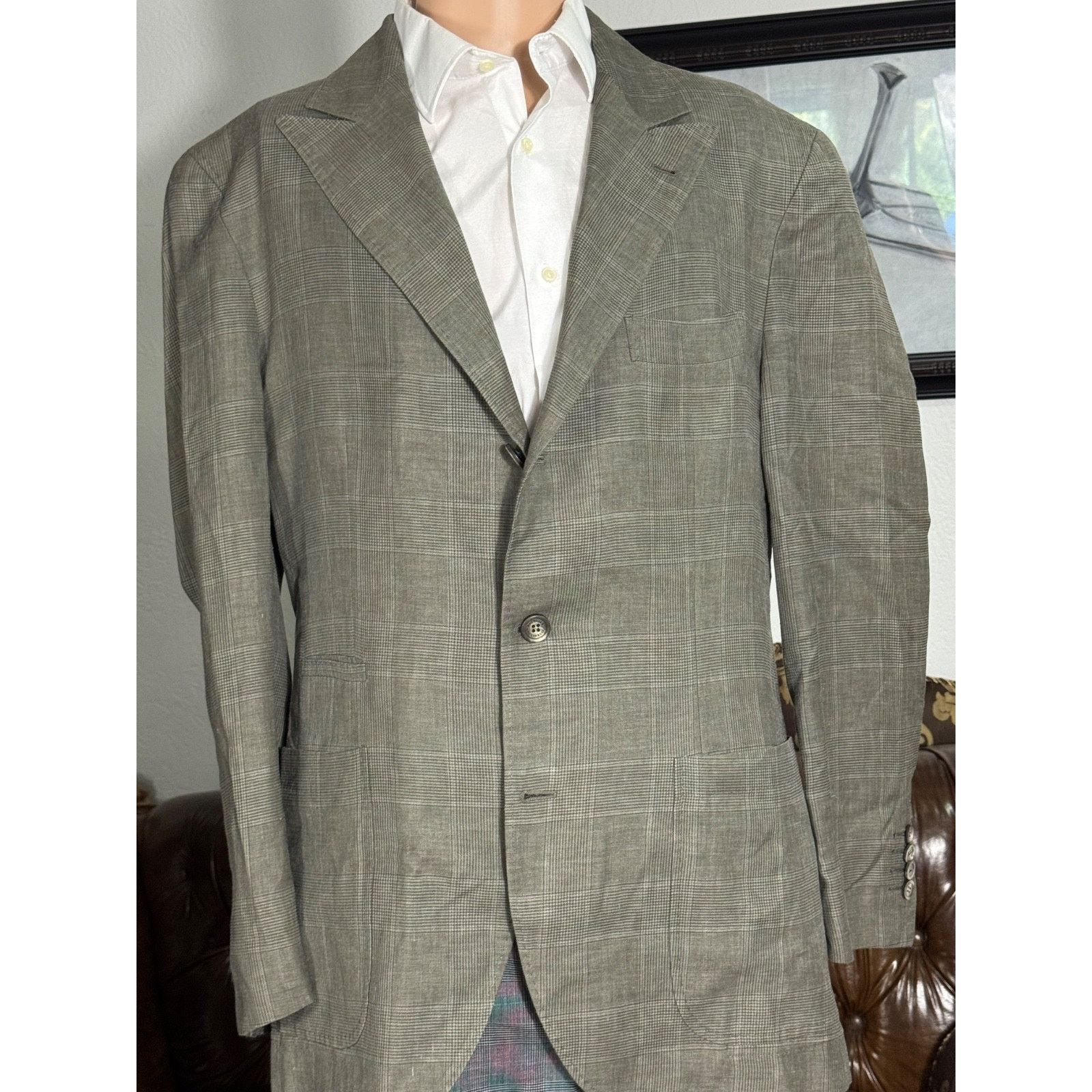 Brunello Cucinelli Brunello Cucinelli Peak lapel Prince of Wales Blazer 54/44 Size 44R - 1 Thumbnail